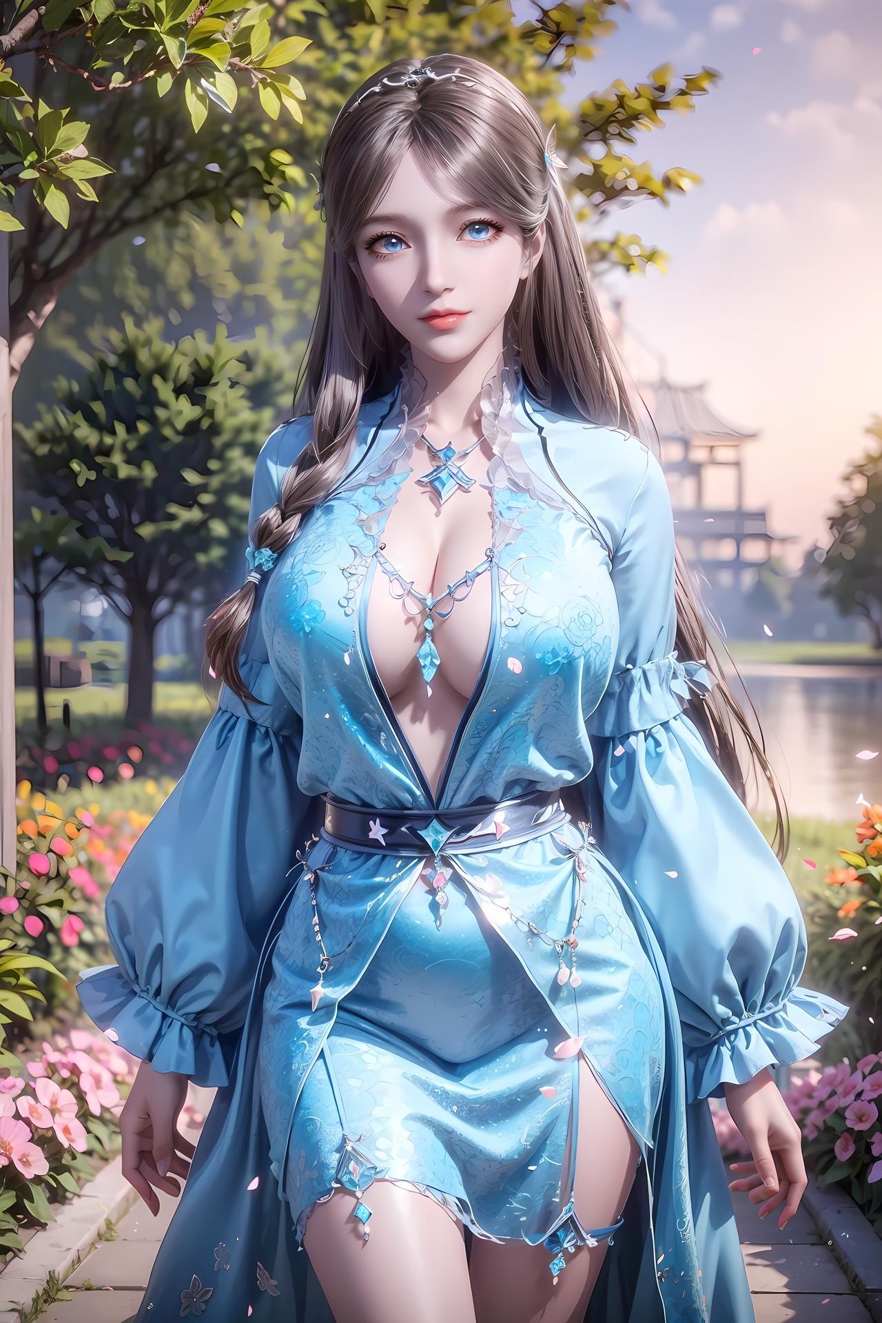 AI Nudes - Douluo Dalu Ning Rongrong Blue Dress Waterside Gallery 83P