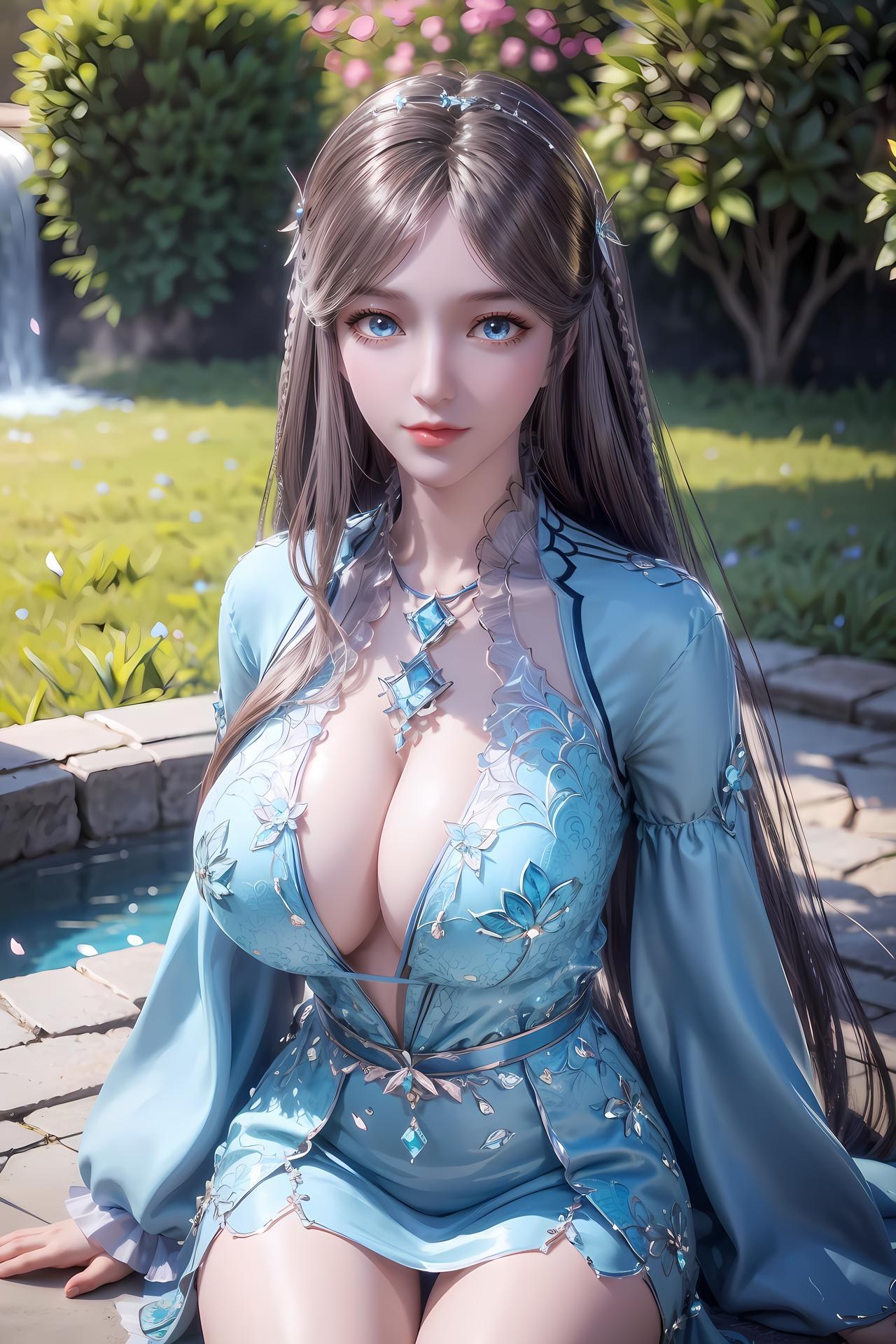 AI Nudes - Douluo Dalu Ning Rongrong Blue Dress Waterside Gallery 83P