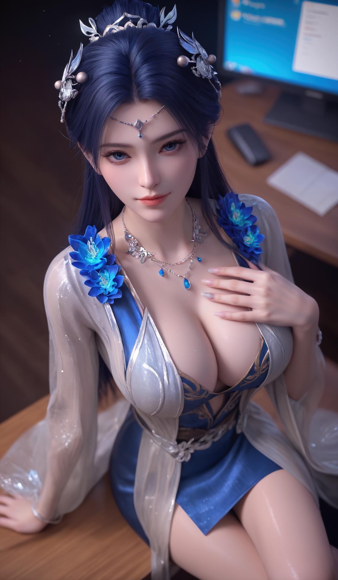 AI Nudes - เหยา หลิง ชุดชั้นในซีทรูฟ้าขาว 301P