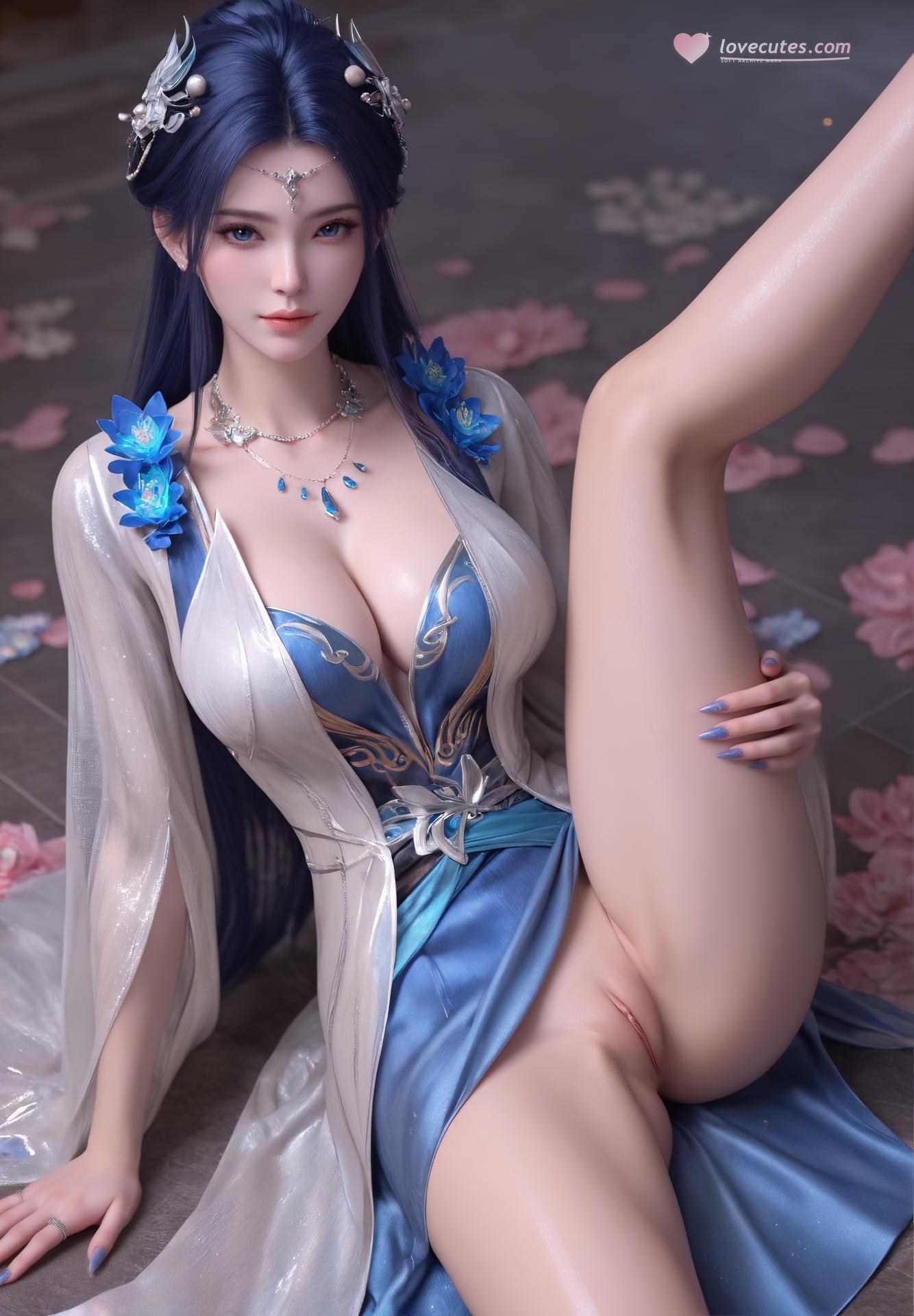 AI Nudes - เหยา หลิง ชุดชั้นในซีทรูฟ้าขาว 301P