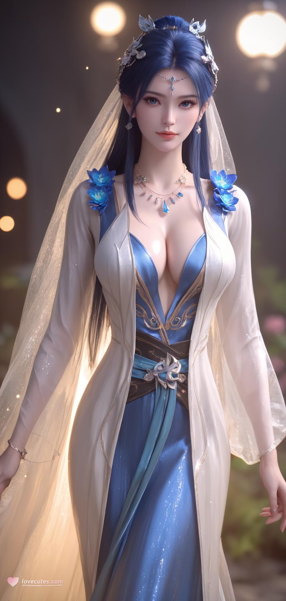 AI Nudes - เหยา หลิง ชุดชั้นในซีทรูฟ้าขาว 301P