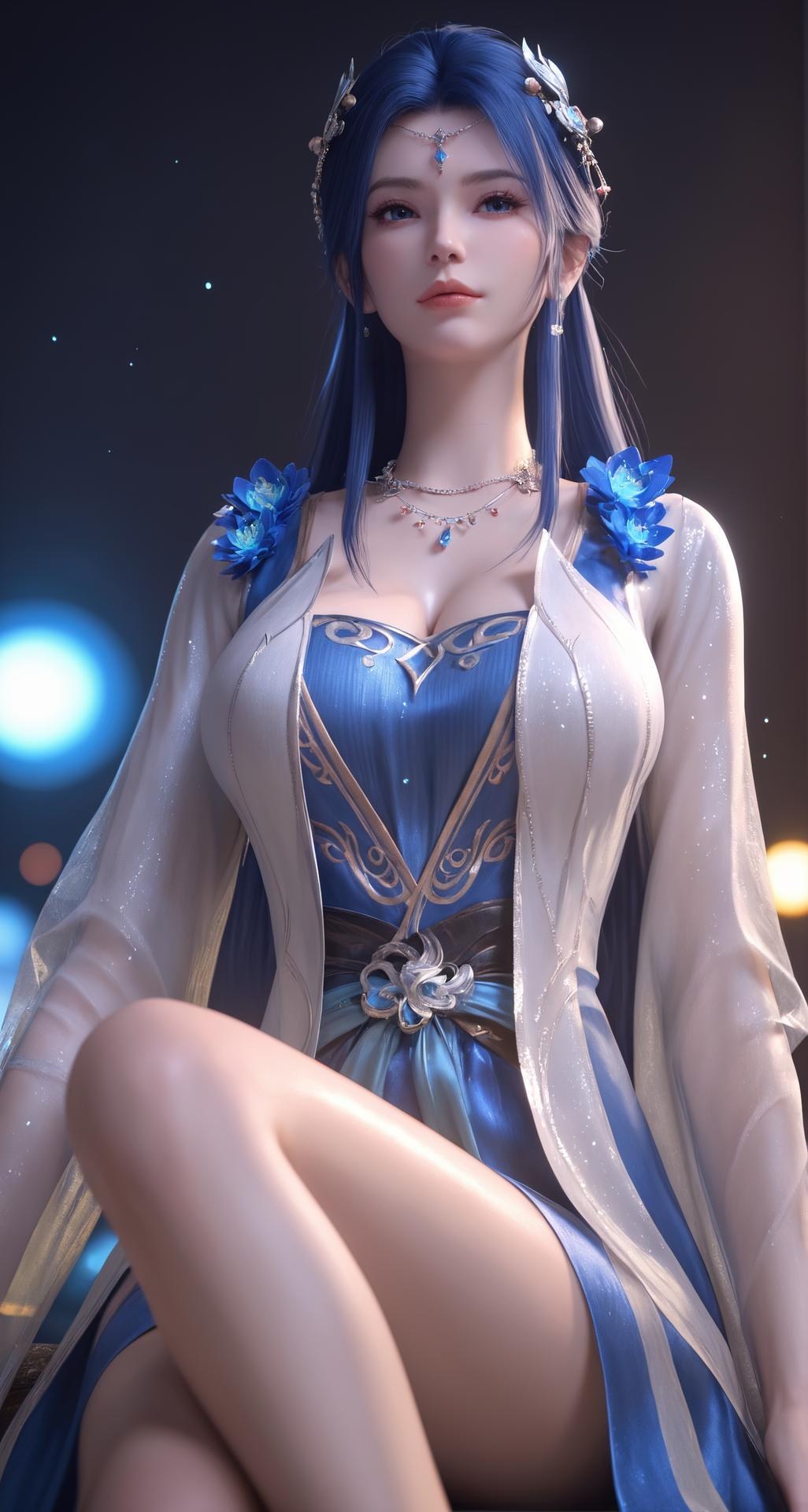 AI Nudes - เหยา หลิง ชุดชั้นในซีทรูฟ้าขาว 301P