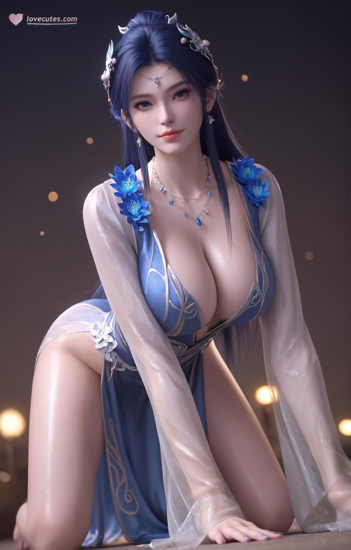 AI Nudes - 투파창궁 약령 청백 시스루 란제리 AI 누드 갤러리 301P