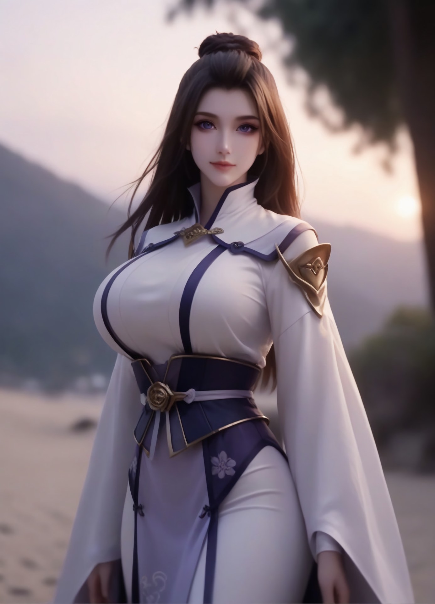 AI Porn - โจวซิงฉี A Will Eternal ชุดฝึกเซียนขาวม่วงริมทะเล 105P