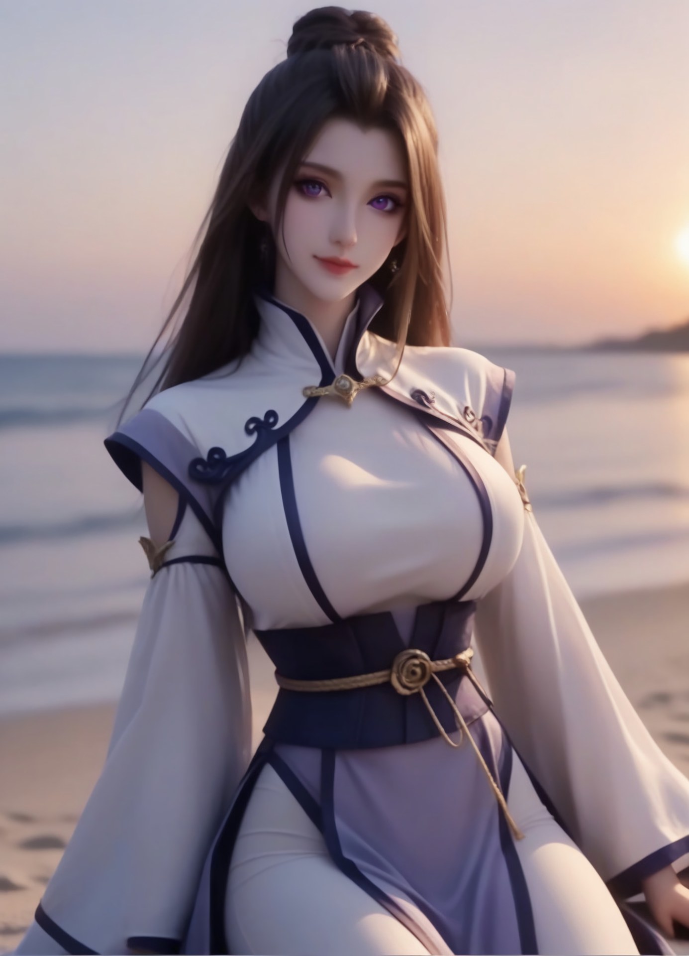 AI Porn - 一念永恒 周星琪：白紫修仙服海边露穴图集 105P