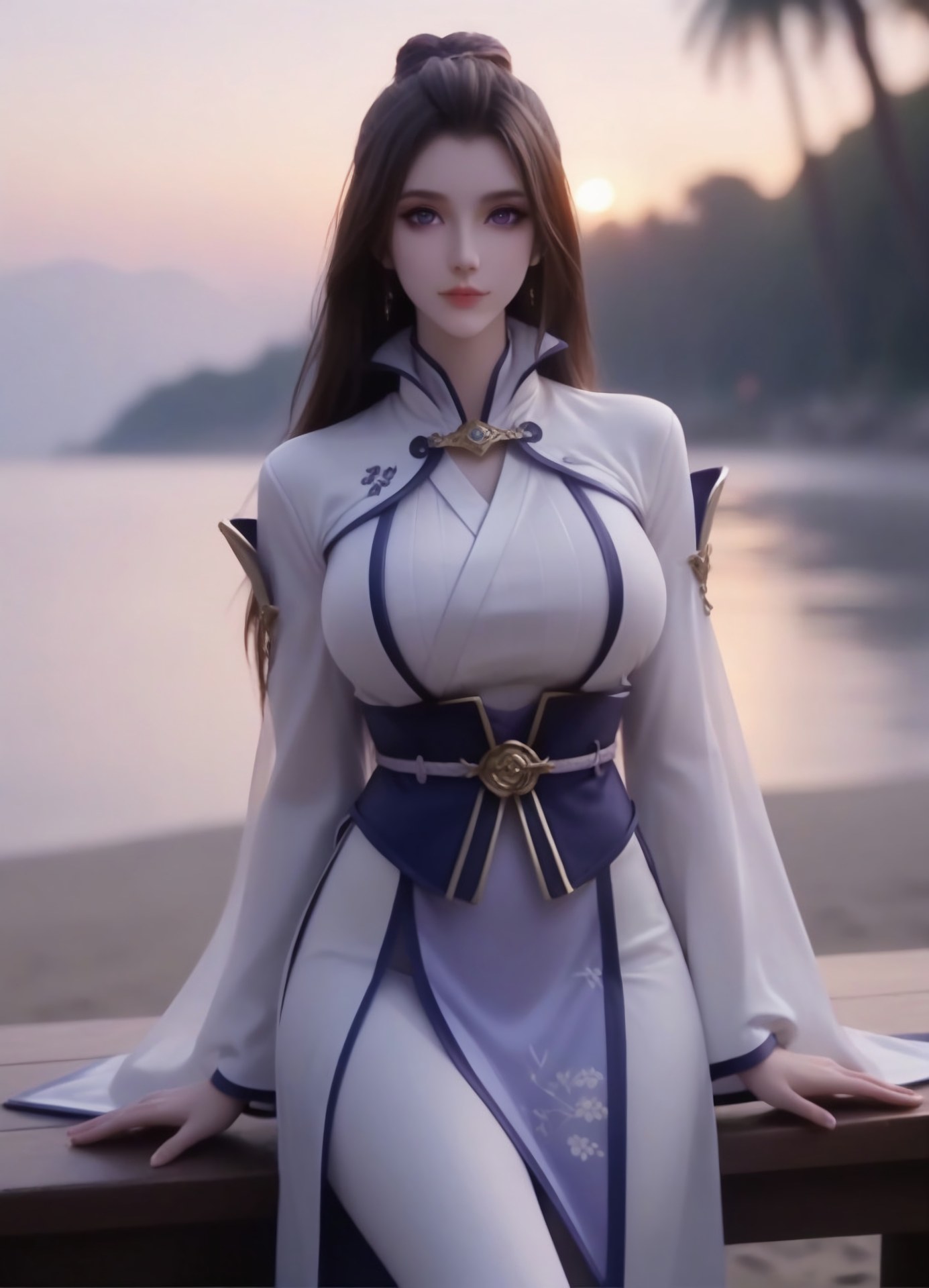 AI Porn - 一念永恒 周星琪：白紫修仙服海边露穴图集 105P