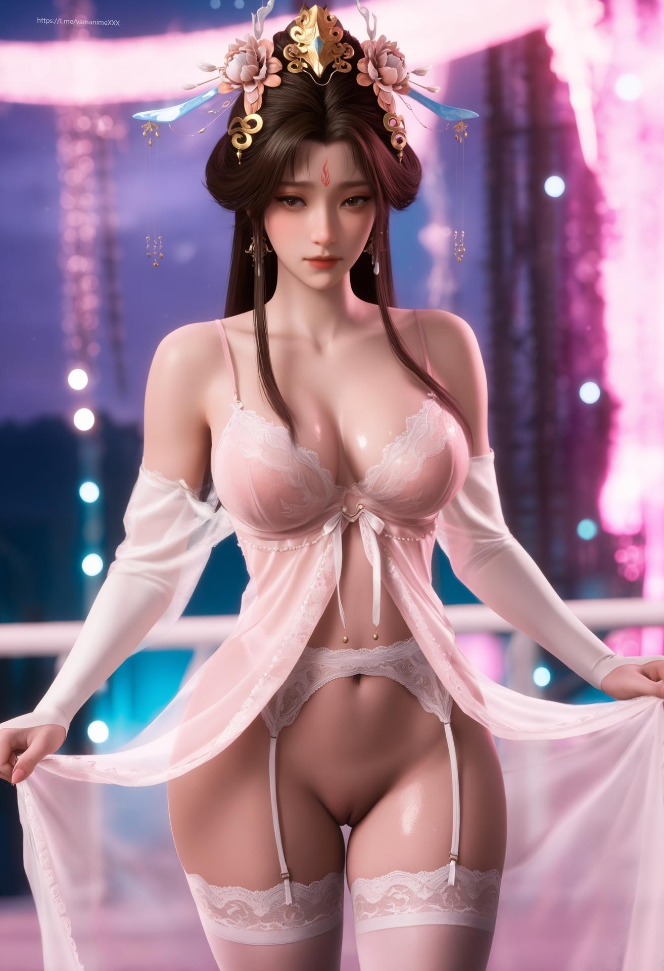 AI Porn - อีชิงอู่ กระโปรงสั้นชมพู ถุงน่องขาว ฉากกลางคืน แกลเลอรีผู้ใหญ่ AI 166P