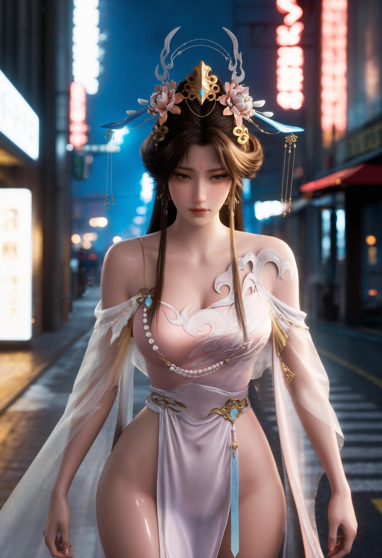 AI Porn - 伊軽舞 ピンク短裙 白ストッキング夜景AI成人画像集 166P
