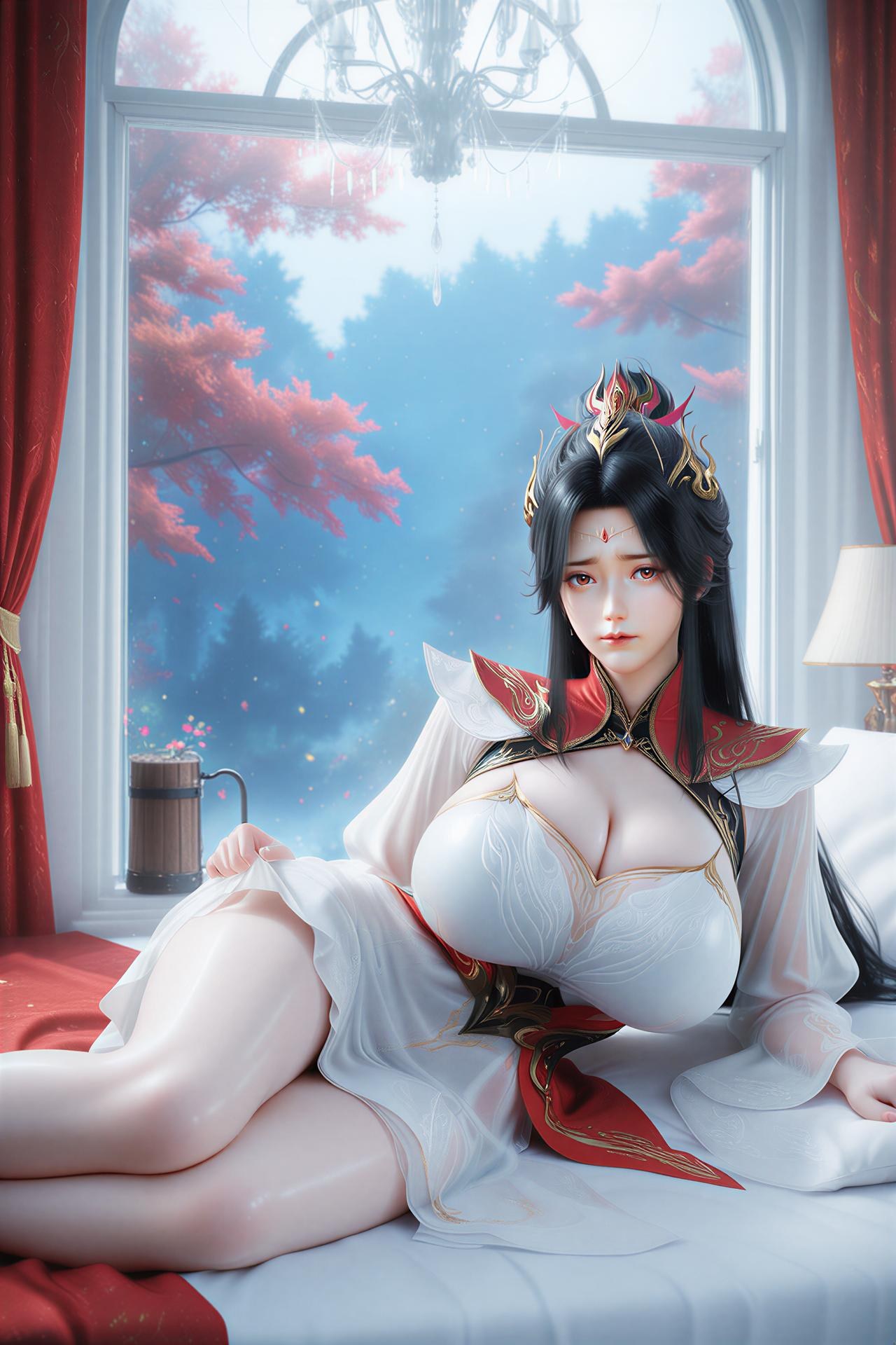 AI Nudes - 潇潇：红白古风床景露穴写真 48P