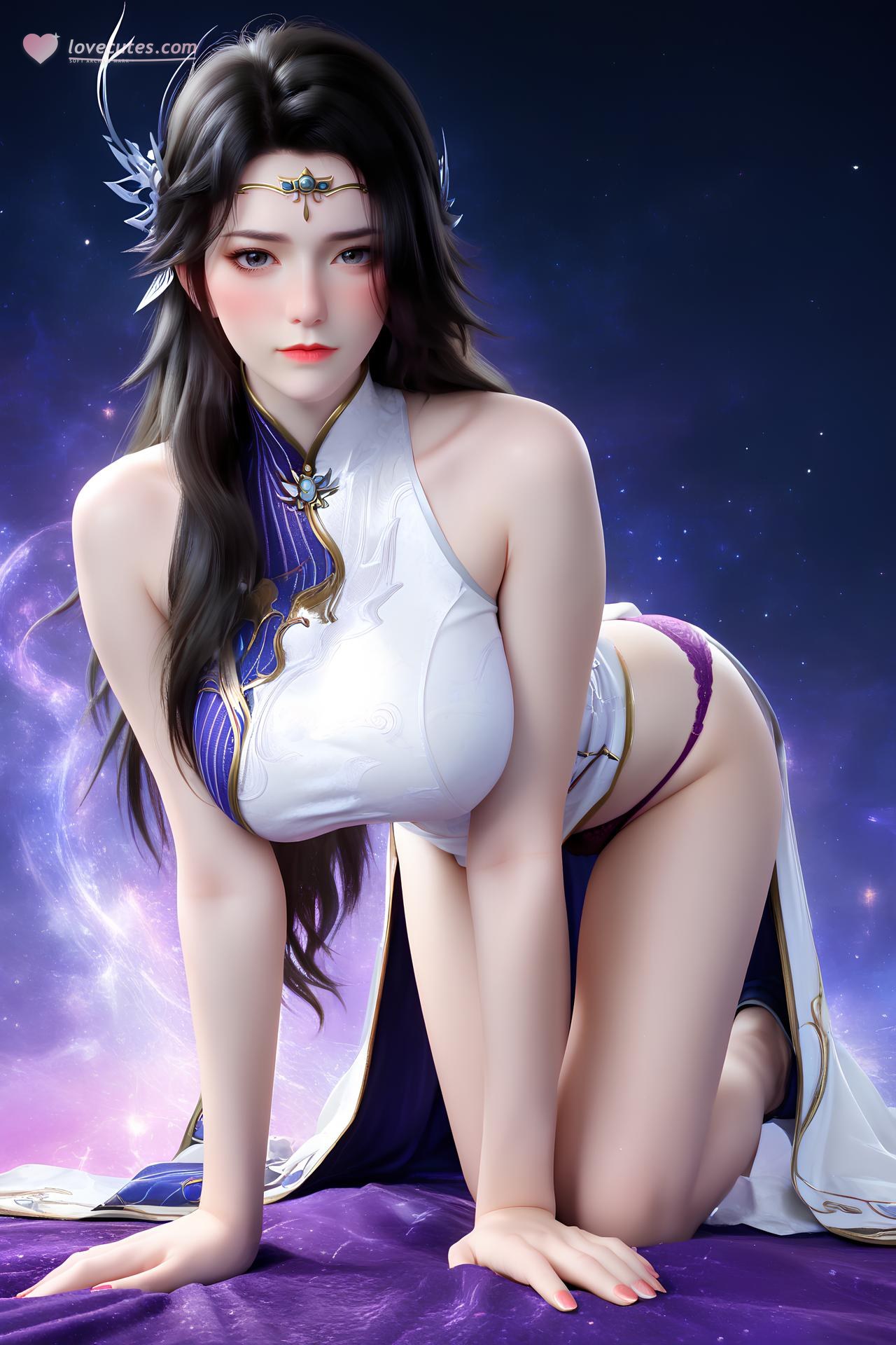 AI Nudes - 玄衣：白紫宫廷服白丝床拍露穴图集 172P