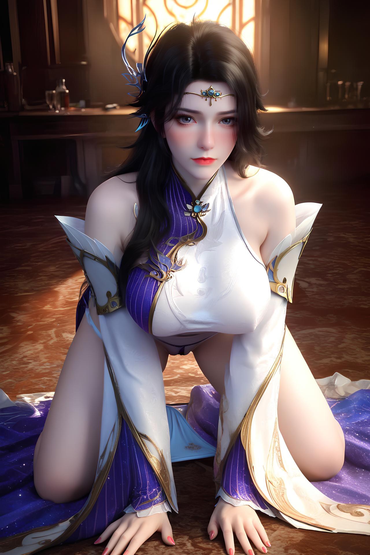 AI Nudes - 玄衣：白紫宫廷服白丝床拍露穴图集 172P