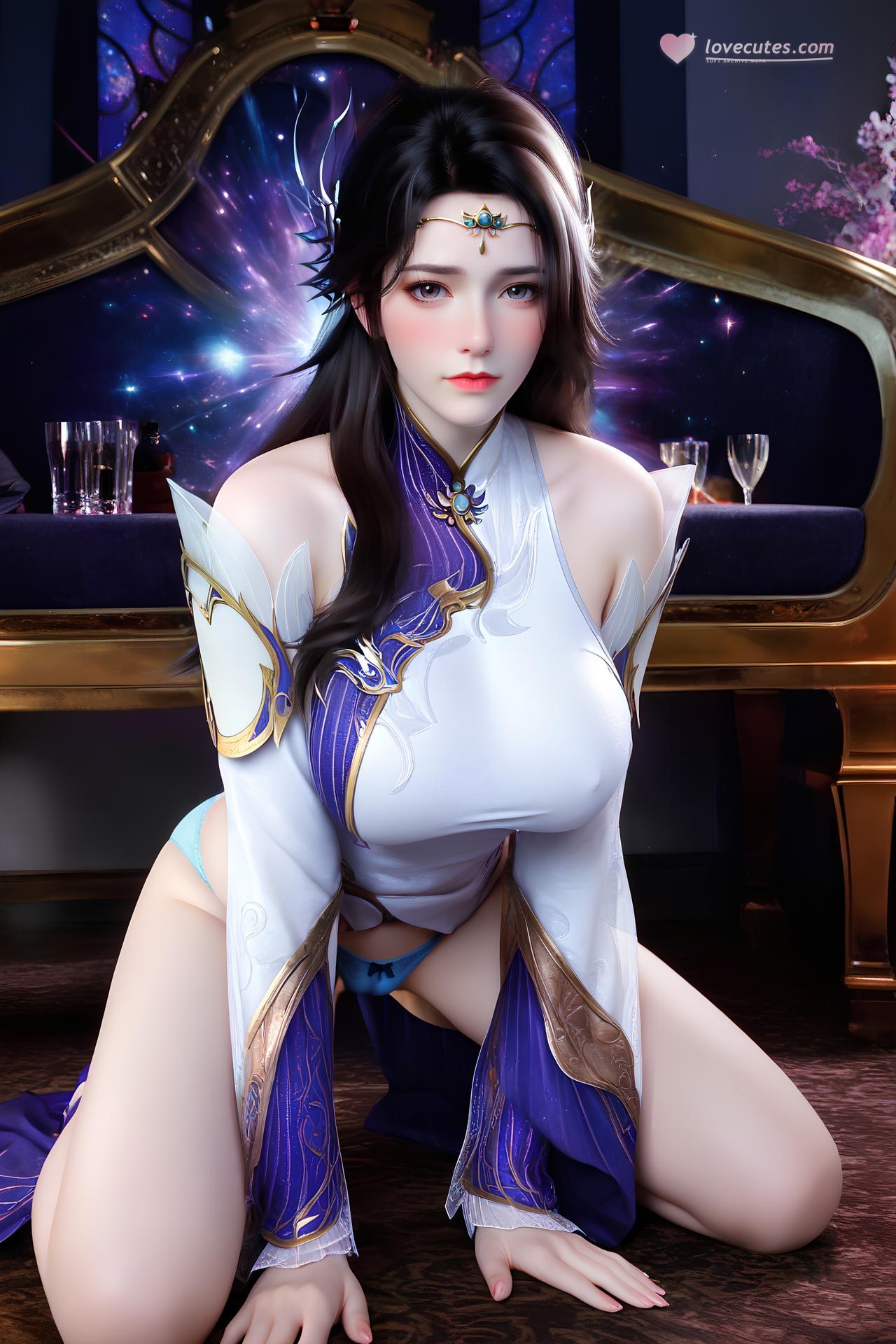AI Nudes - 玄衣：白紫宫廷服白丝床拍露穴图集 172P