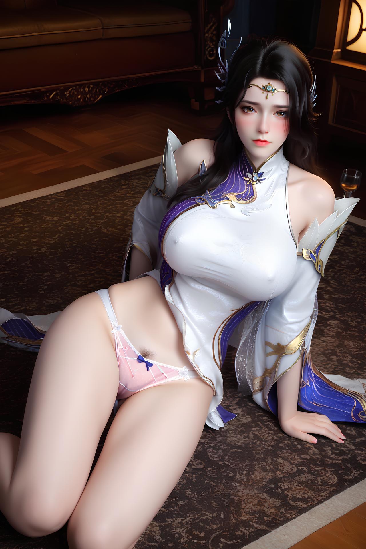 AI Nudes - 玄衣：白紫宫廷服白丝床拍露穴图集 172P
