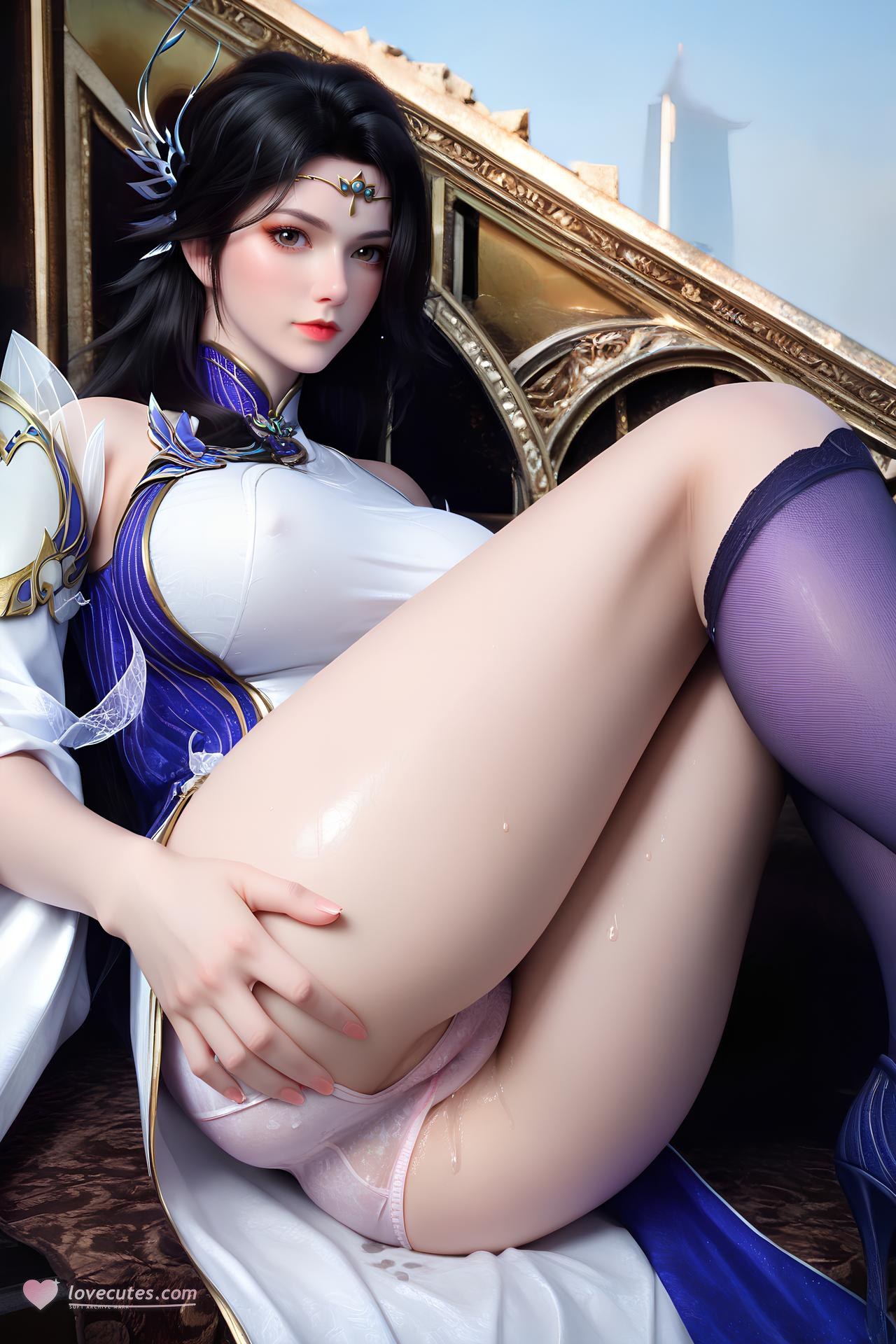AI Nudes - 玄衣：白紫宫廷服白丝床拍露穴图集 172P