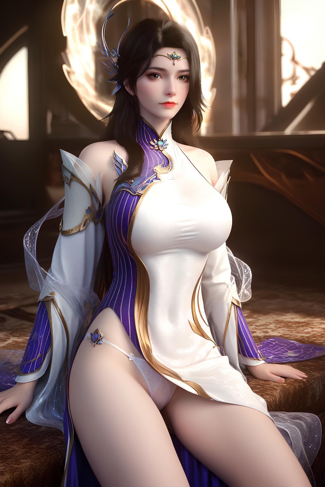 AI Nudes - 玄衣：白紫宫廷服白丝床拍露穴图集 172P