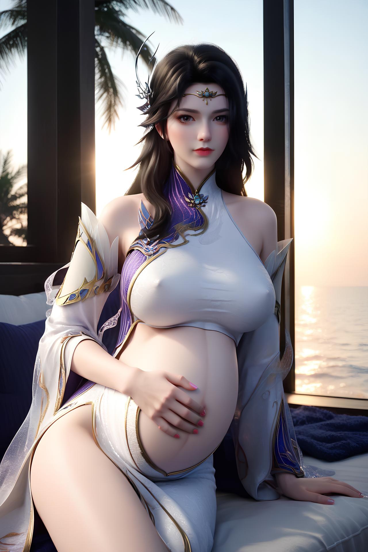 AI Nudes - 玄衣：白紫宫廷服白丝床拍露穴图集 172P