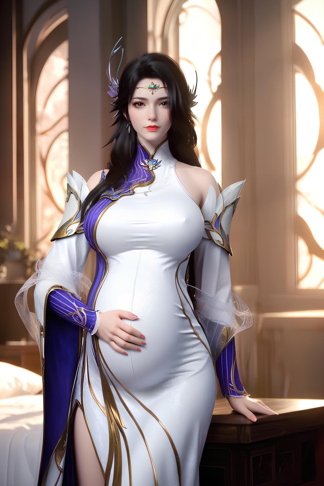 AI Nudes - 玄衣：白紫宫廷服白丝床拍露穴图集 172P