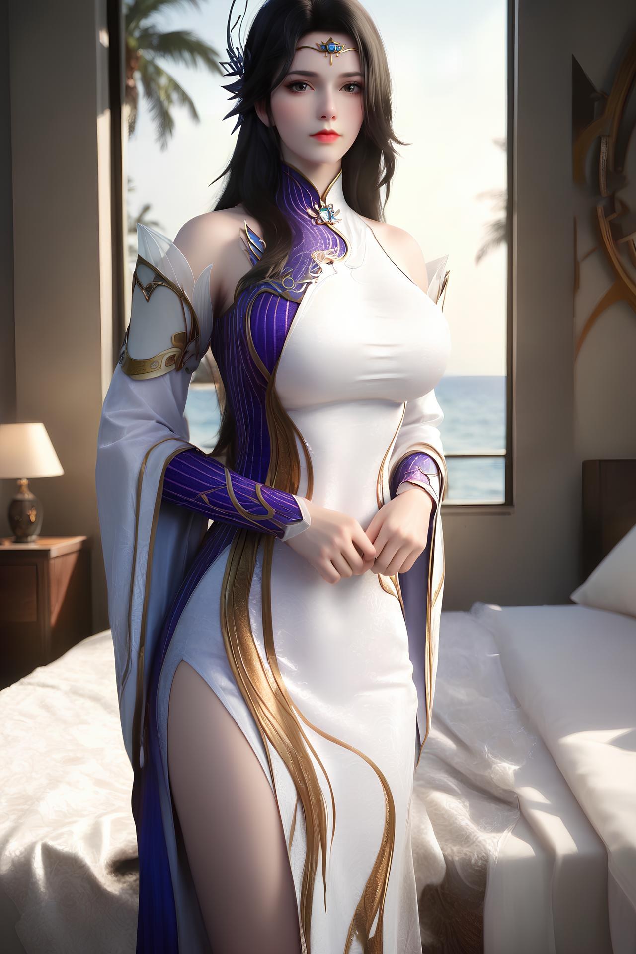 AI Nudes - 玄衣：白紫宫廷服白丝床拍露穴图集 172P