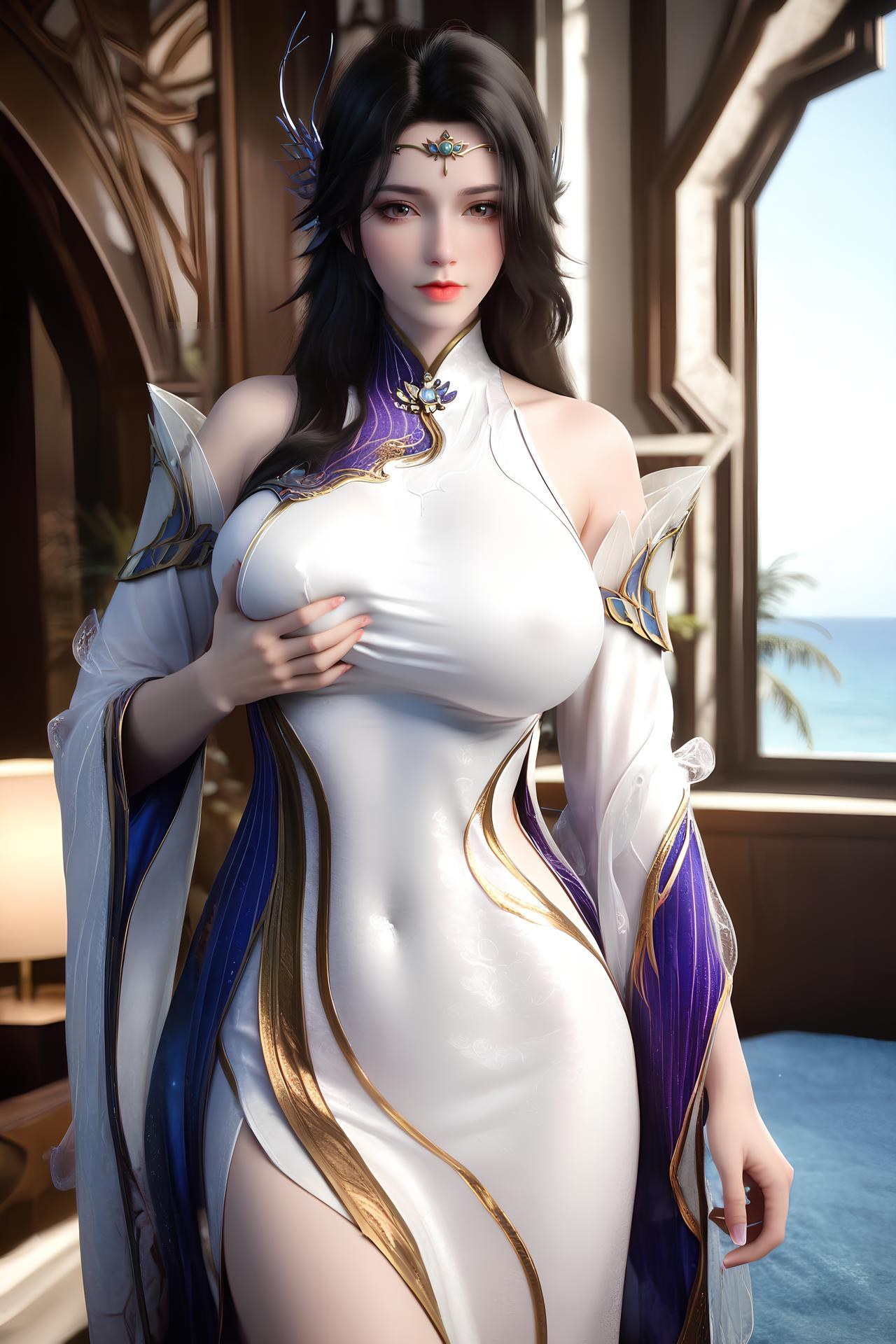 AI Nudes - 玄衣：白紫宫廷服白丝床拍露穴图集 172P