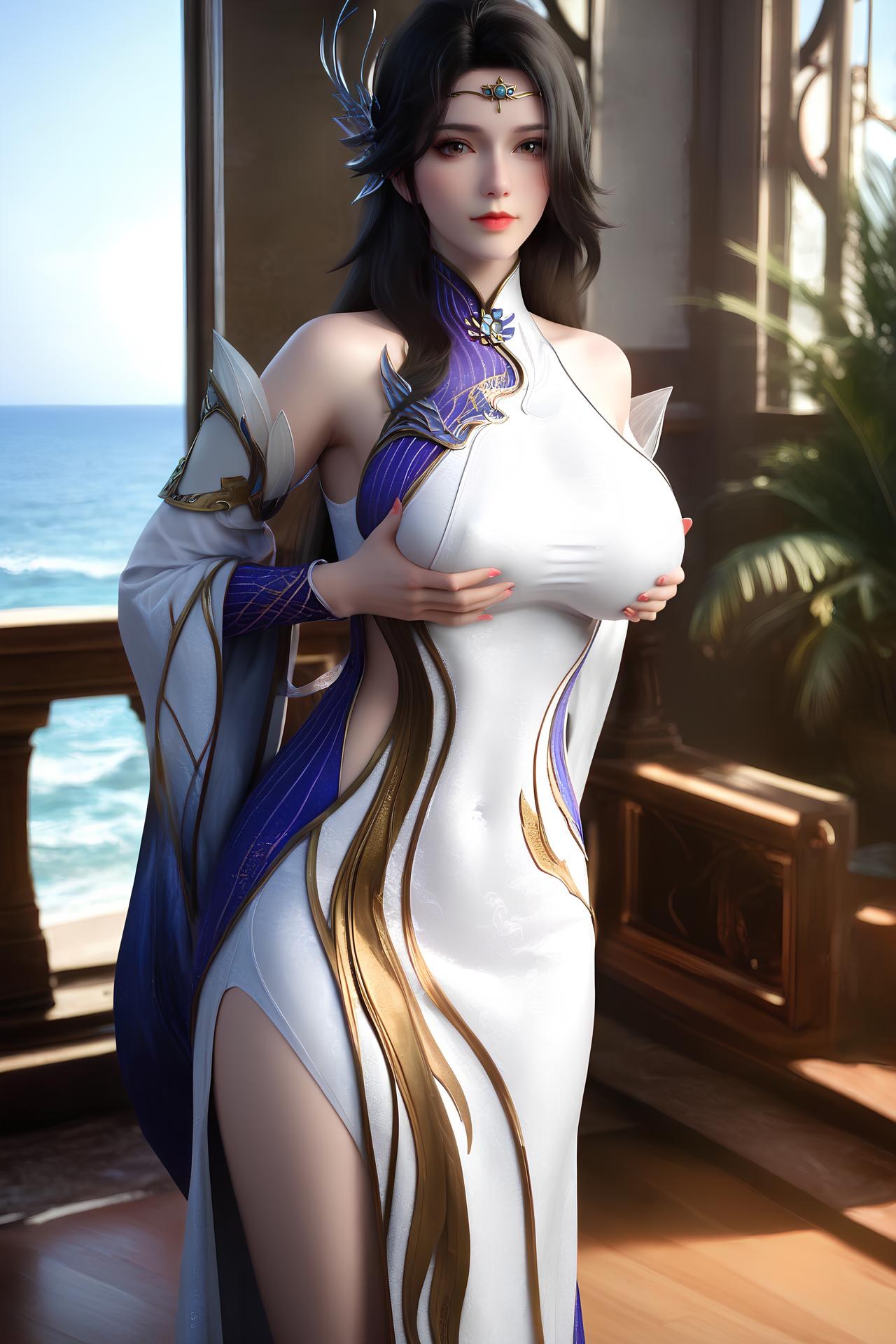 AI Nudes - 玄衣：白紫宫廷服白丝床拍露穴图集 172P