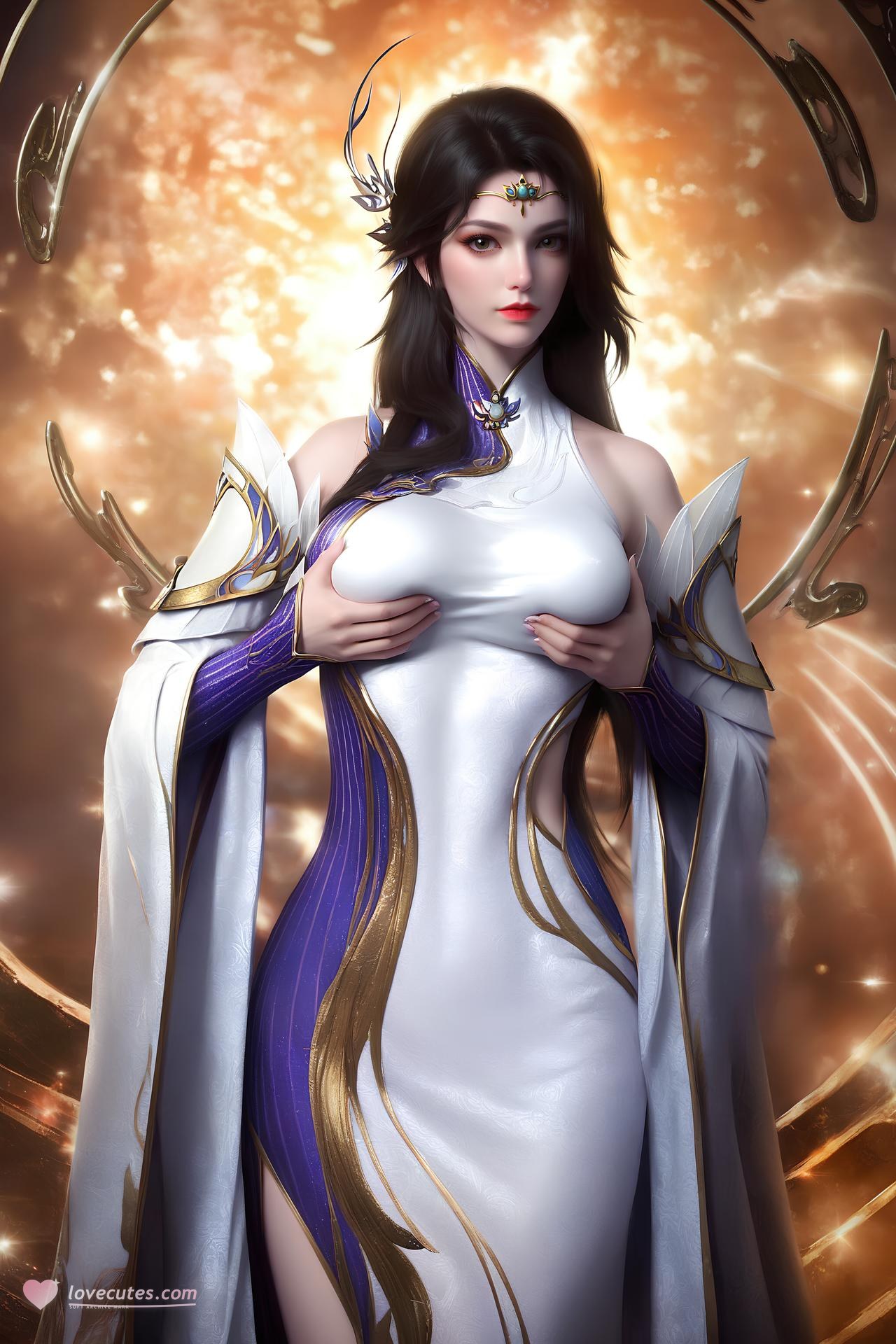 AI Nudes - เสวียนอี ชุดวังขาวม่วงถุงน่องขาว 172P