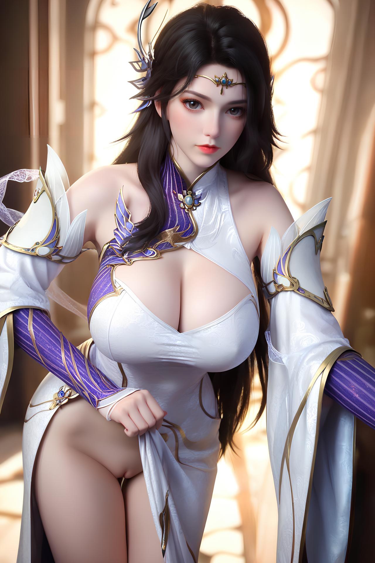 AI Nudes - 현의 백자 궁정복 흰 스타킹 AI 누드 갤러리 172P