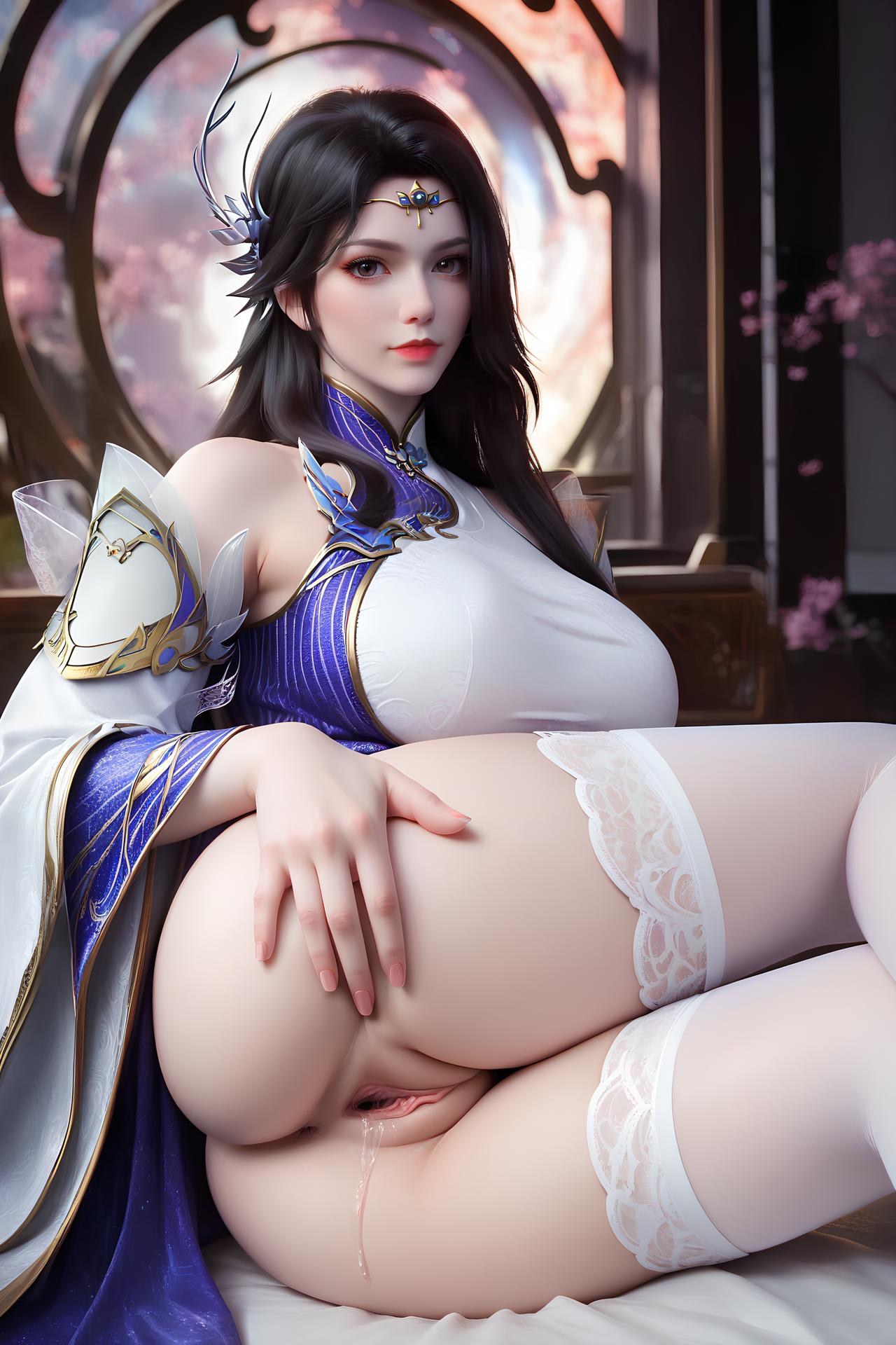 AI Nudes - 현의 백자 궁정복 흰 스타킹 AI 누드 갤러리 172P