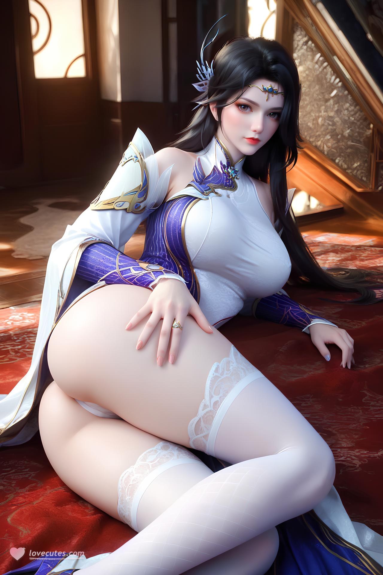 AI Nudes - 현의 백자 궁정복 흰 스타킹 AI 누드 갤러리 172P