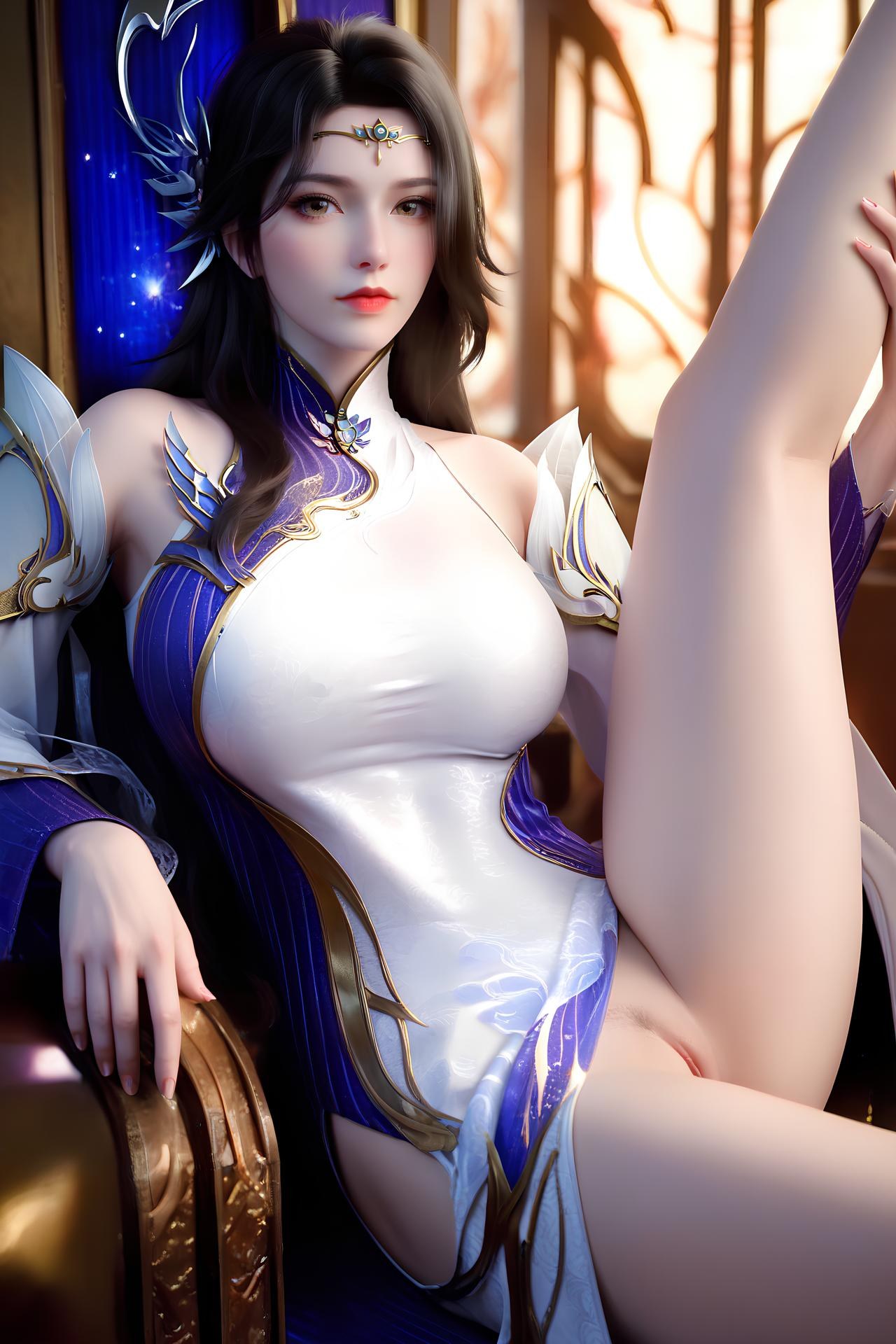 AI Nudes - เสวียนอี ชุดวังขาวม่วงถุงน่องขาว 172P