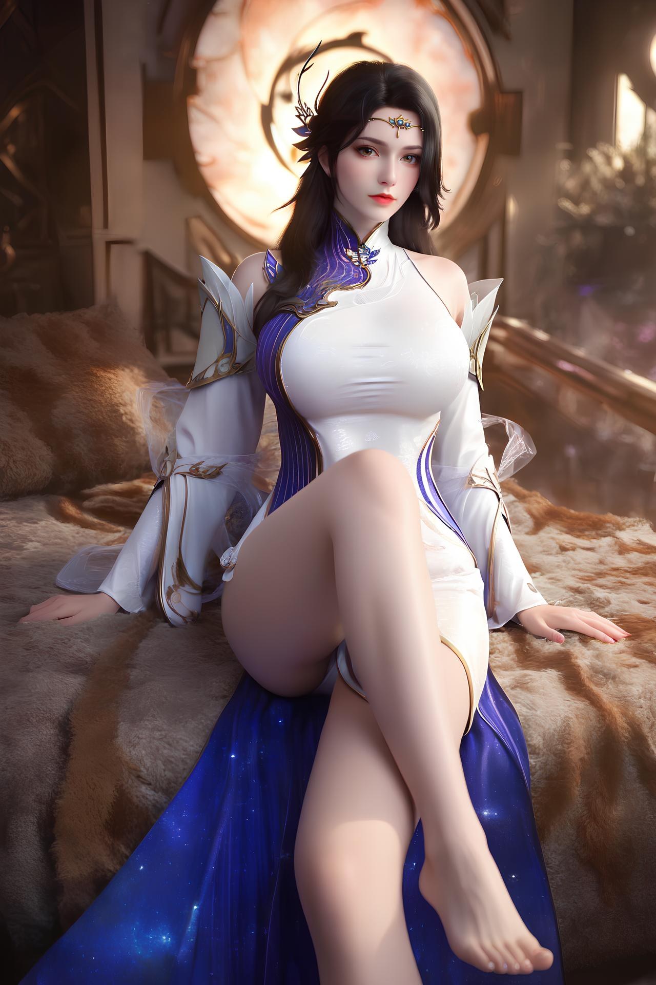 AI Nudes - เสวียนอี ชุดวังขาวม่วงถุงน่องขาว 172P