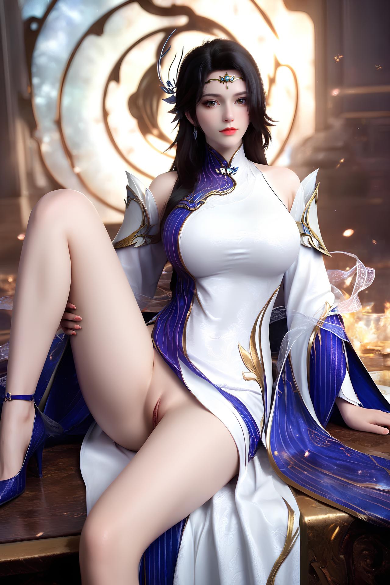 AI Nudes - เสวียนอี ชุดวังขาวม่วงถุงน่องขาว 172P