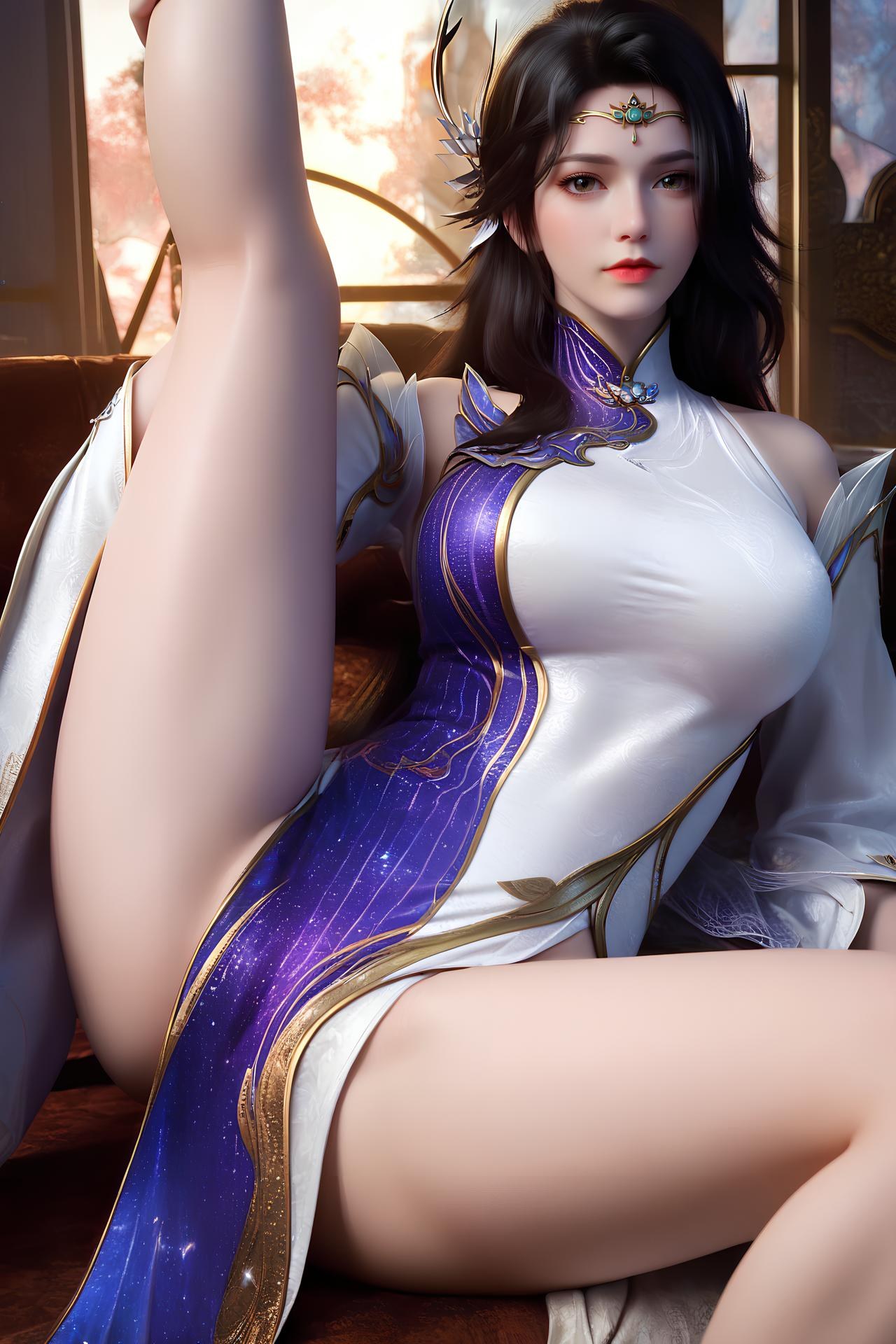 AI Nudes - เสวียนอี ชุดวังขาวม่วงถุงน่องขาว 172P
