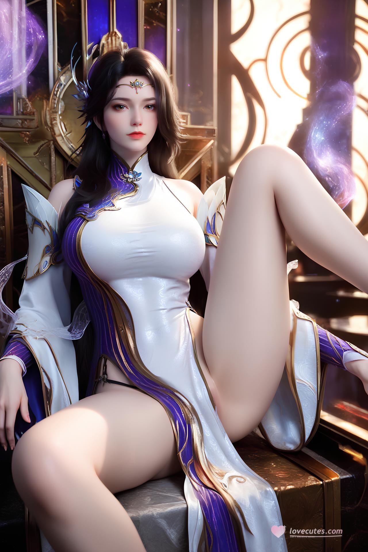AI Nudes - เสวียนอี ชุดวังขาวม่วงถุงน่องขาว 172P