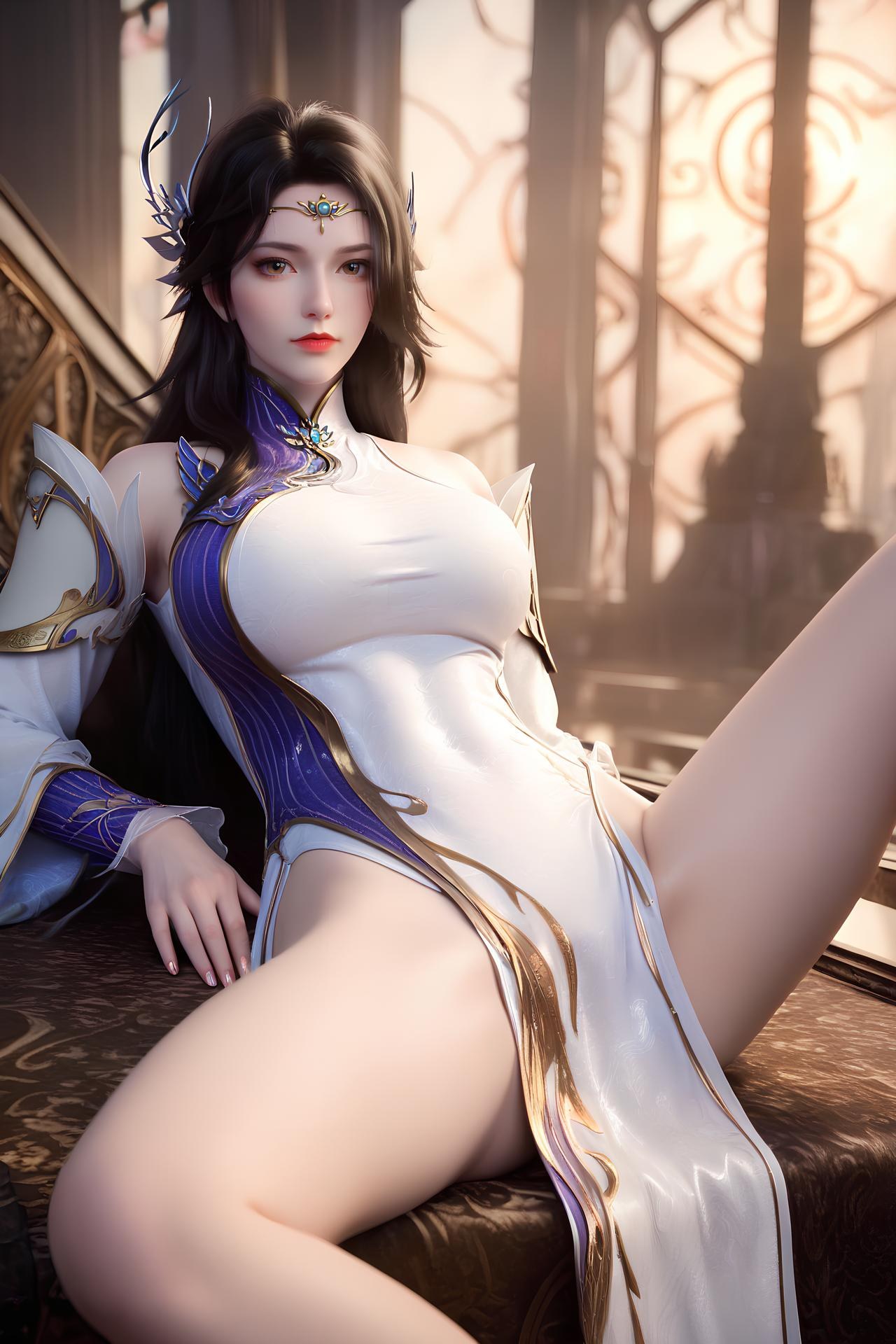 AI Nudes - 玄衣：白紫宫廷服白丝床拍露穴图集 172P