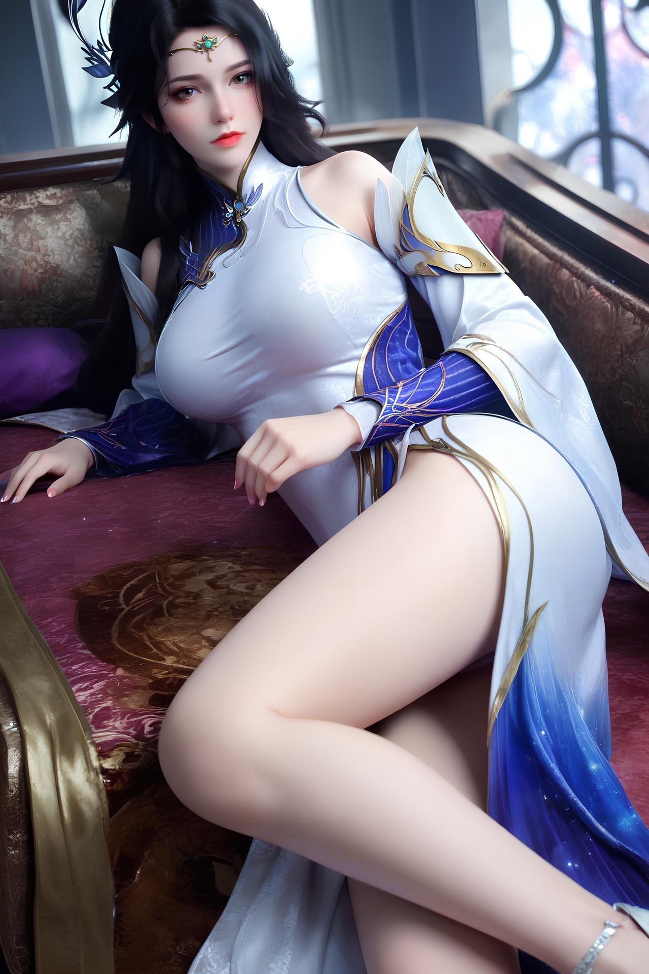 AI Nudes - 玄衣：白紫宫廷服白丝床拍露穴图集 172P