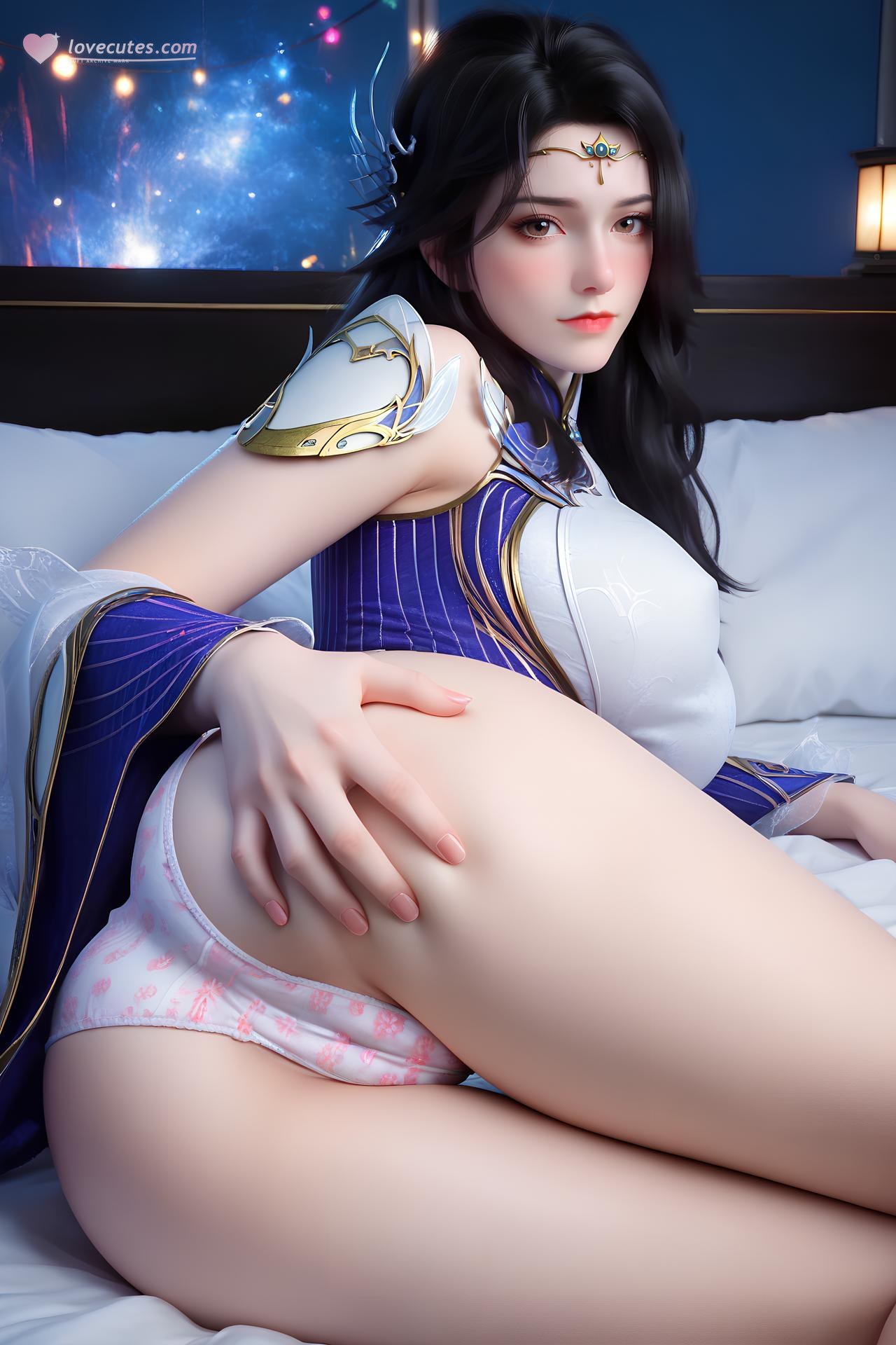 AI Nudes - Xuanyi White-Purple Palace Dress Bed Gallery 172P
