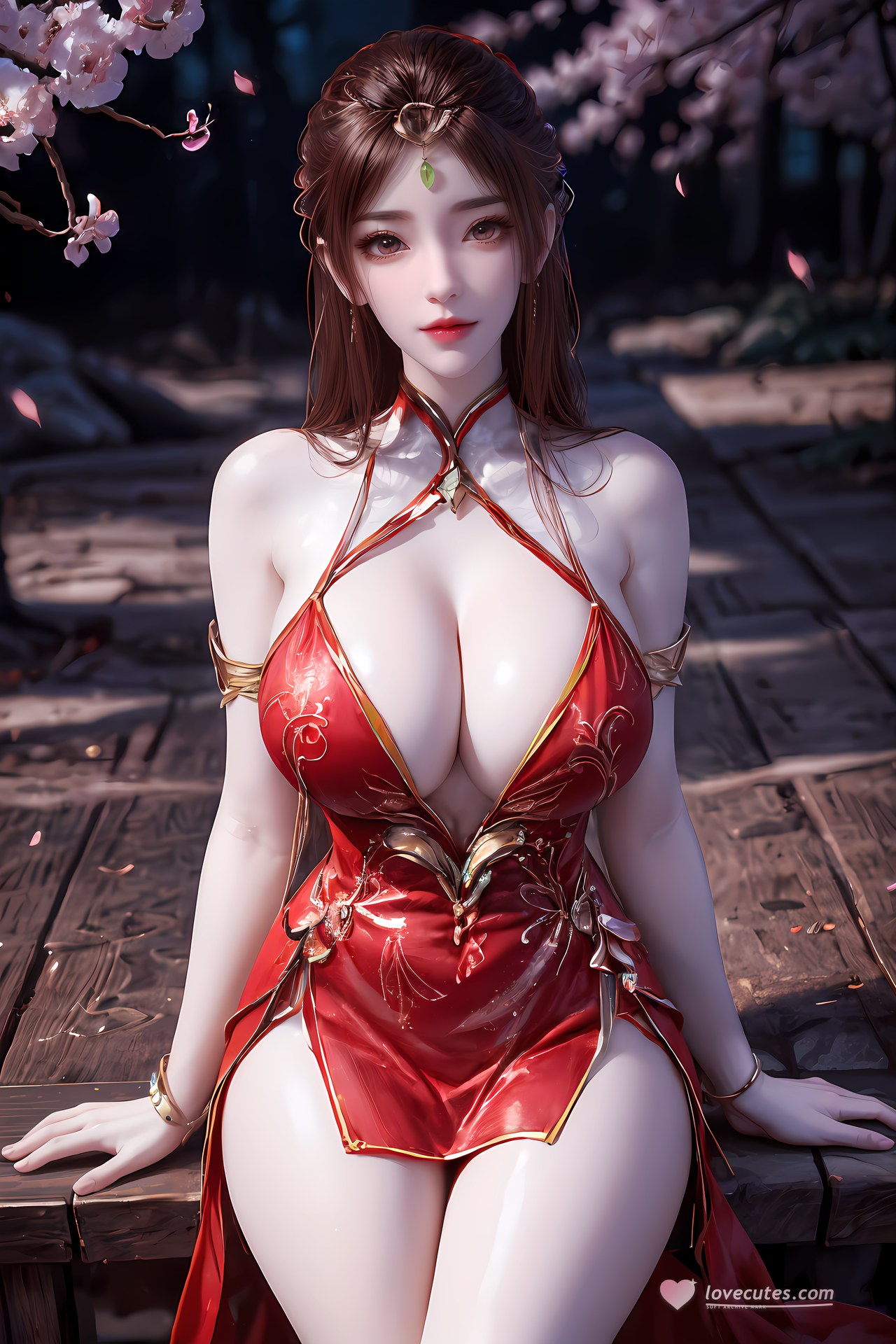 AI Nudes - Hồng Hoàng cổ trang đỏ cảnh nước 76P