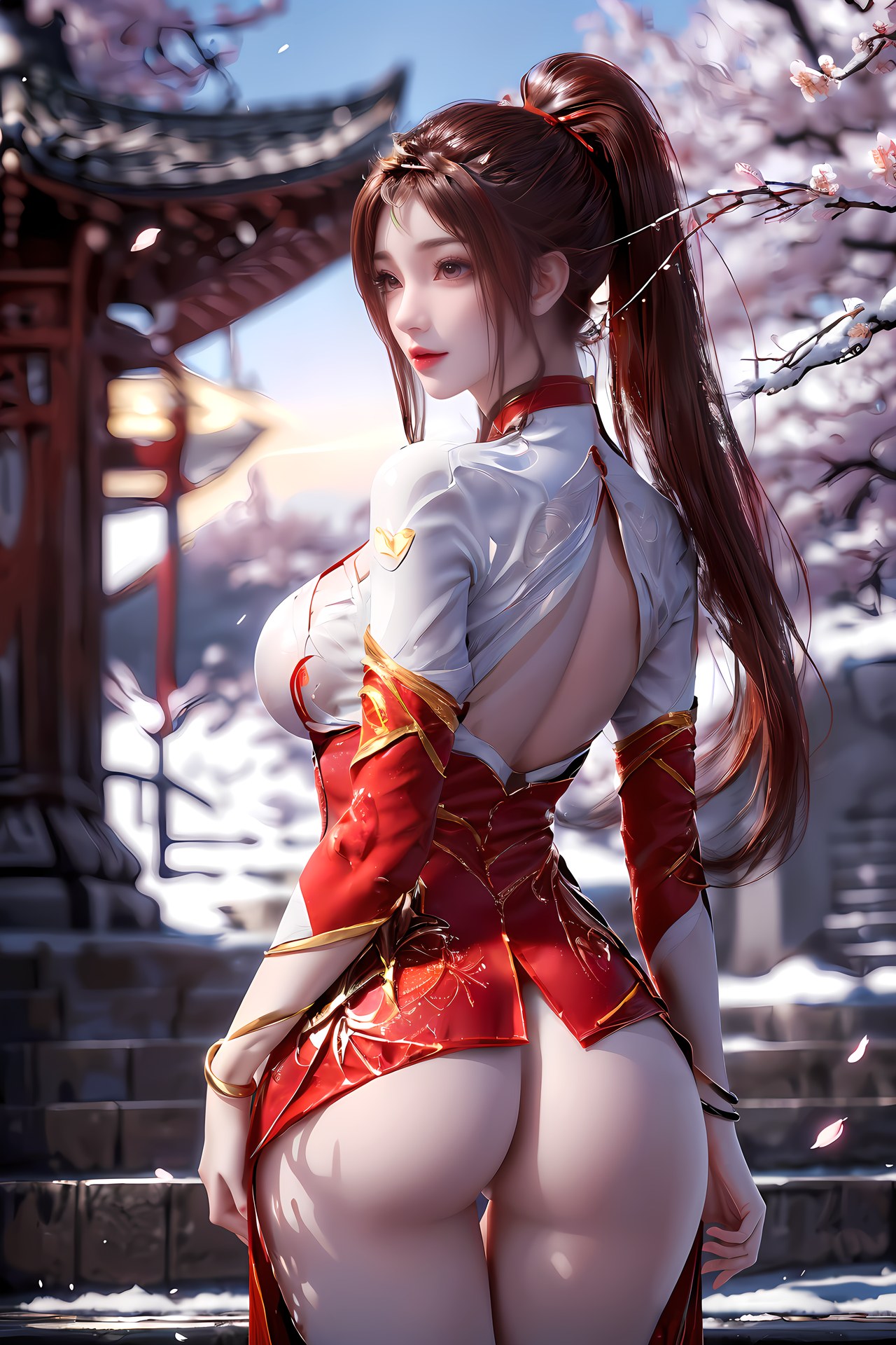 AI Nudes - Hồng Hoàng cổ trang đỏ cảnh nước 76P