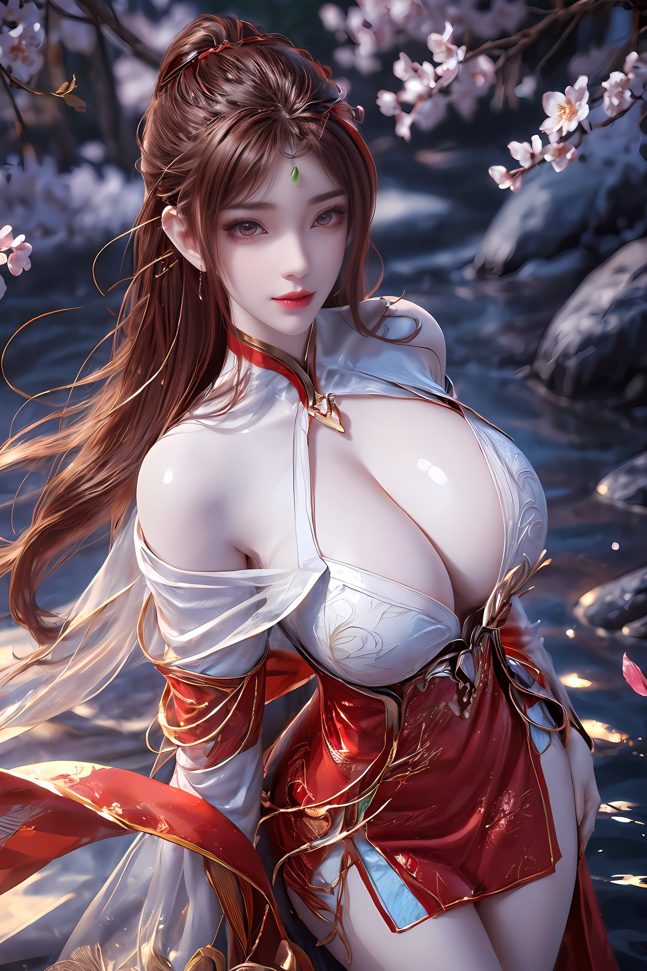 AI Nudes - Hồng Hoàng cổ trang đỏ cảnh nước 76P