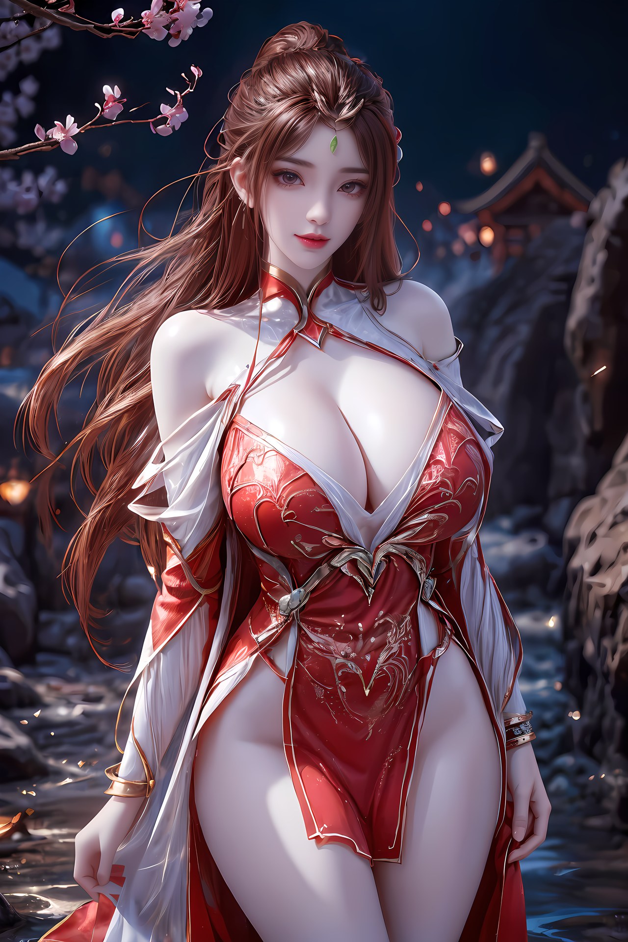 AI Nudes - Hồng Hoàng cổ trang đỏ cảnh nước 76P