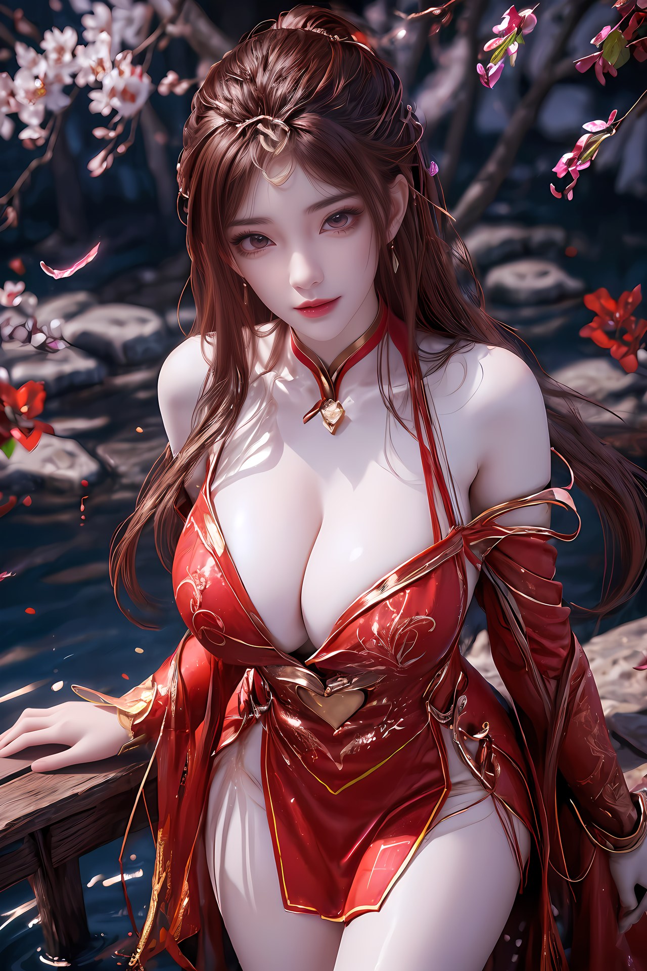 AI Nudes - Hồng Hoàng cổ trang đỏ cảnh nước 76P