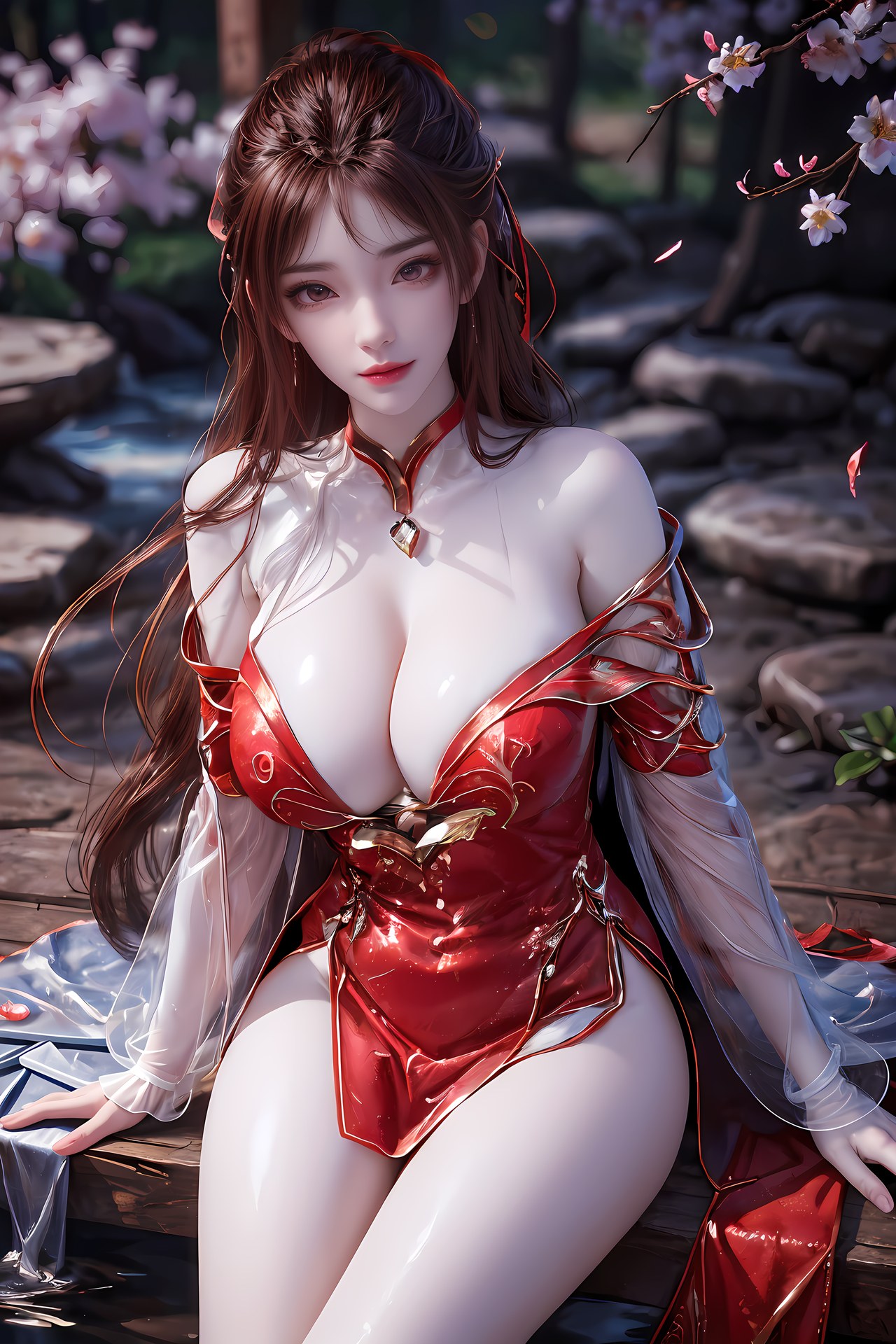 AI Nudes - Hồng Hoàng cổ trang đỏ cảnh nước 76P
