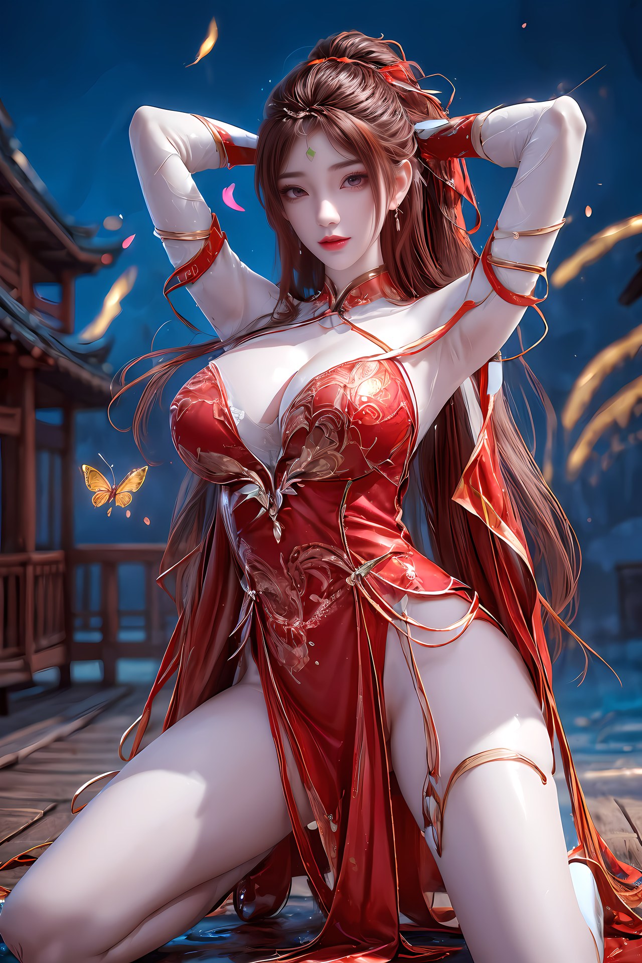 AI Nudes - Hồng Hoàng cổ trang đỏ cảnh nước 76P