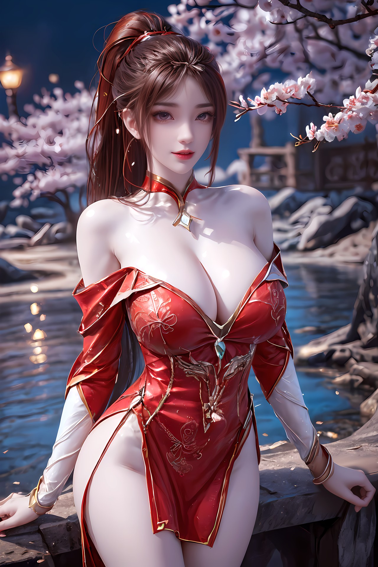 AI Nudes - Hồng Hoàng cổ trang đỏ cảnh nước 76P