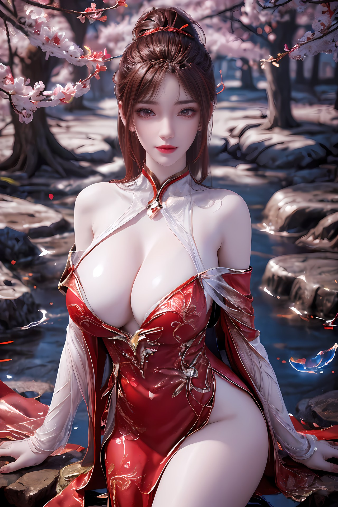 AI Nudes - Hồng Hoàng cổ trang đỏ cảnh nước 76P