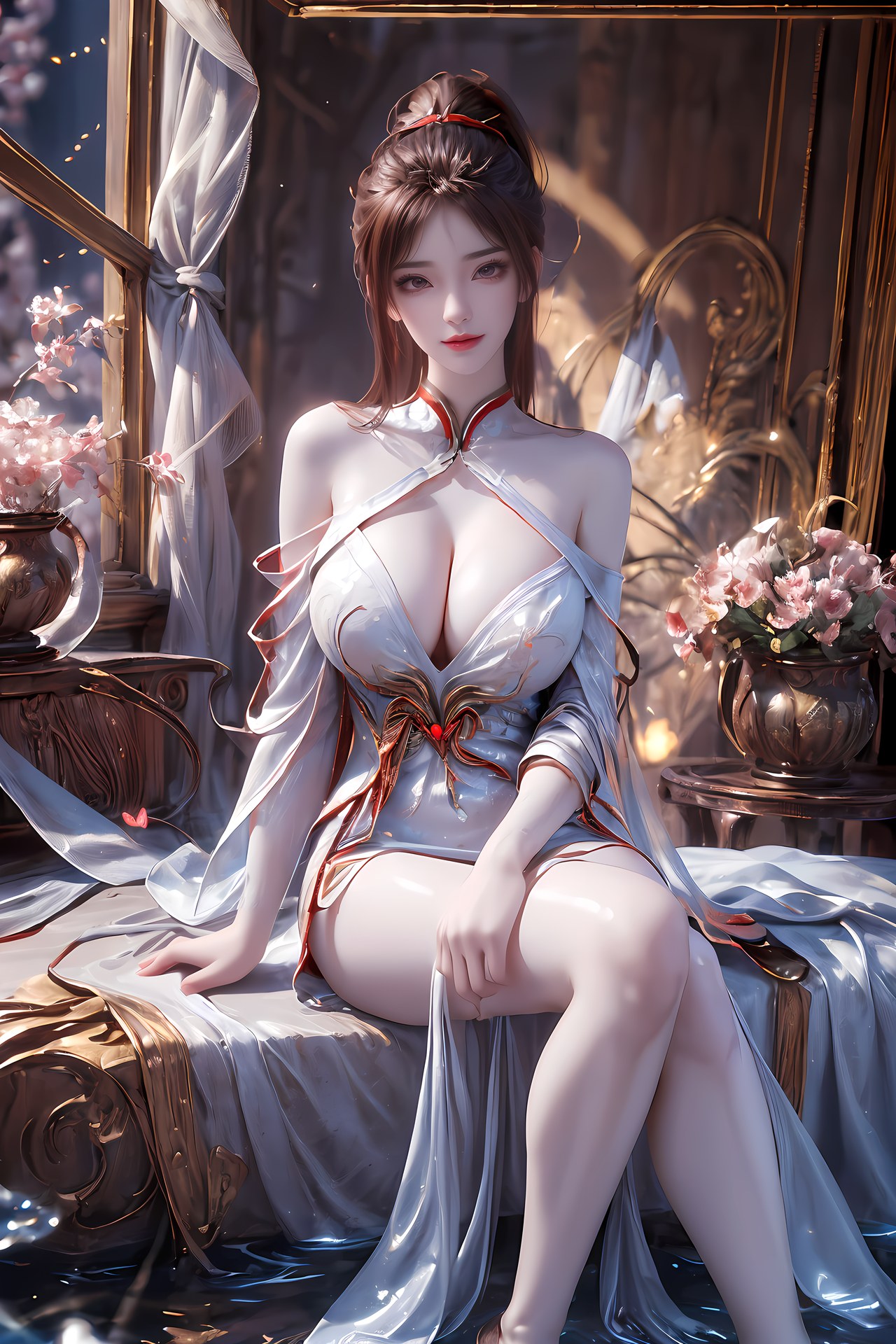 AI Nudes - Hồng Hoàng cổ trang đỏ cảnh nước 76P