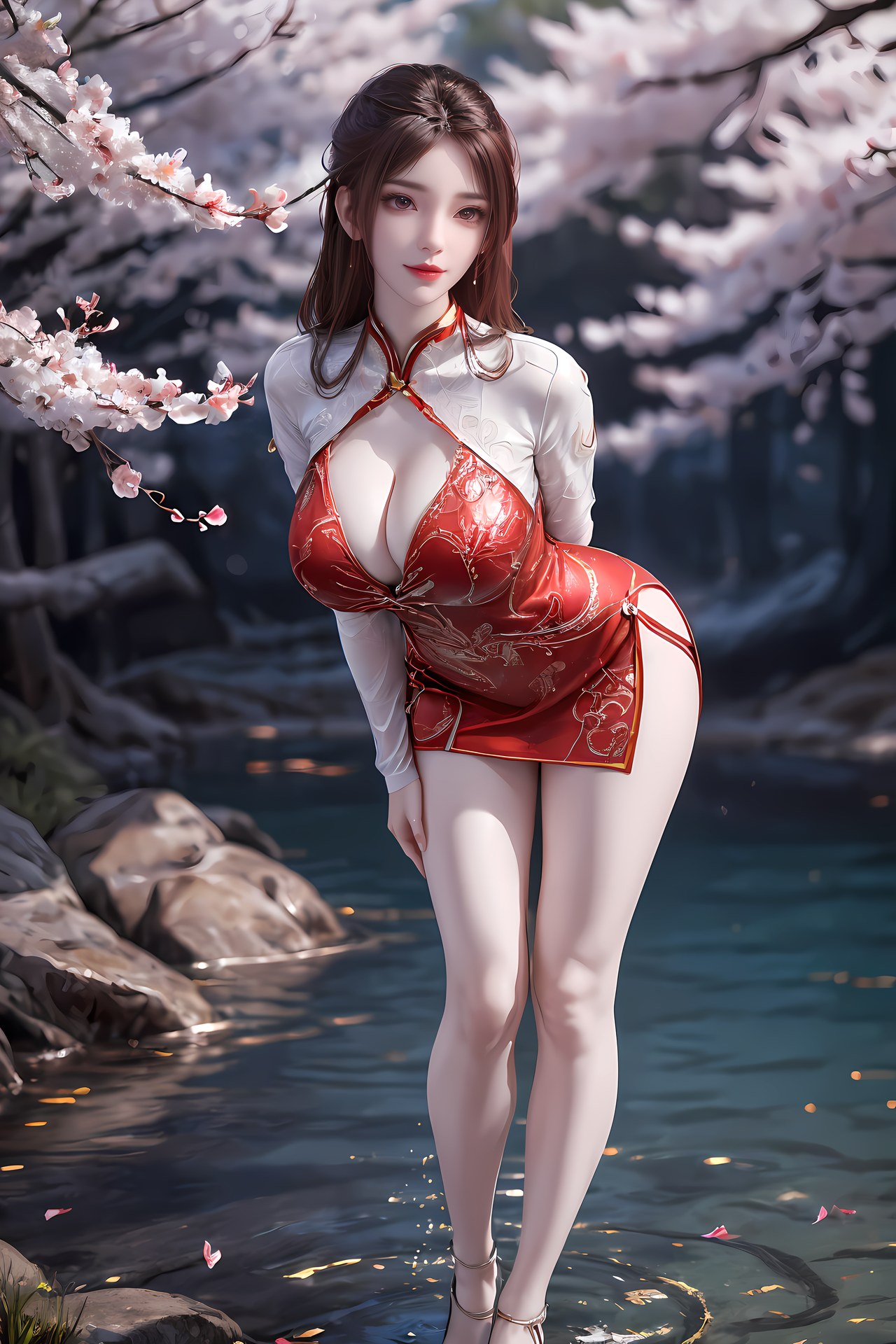 AI Nudes - Hồng Hoàng cổ trang đỏ cảnh nước 76P