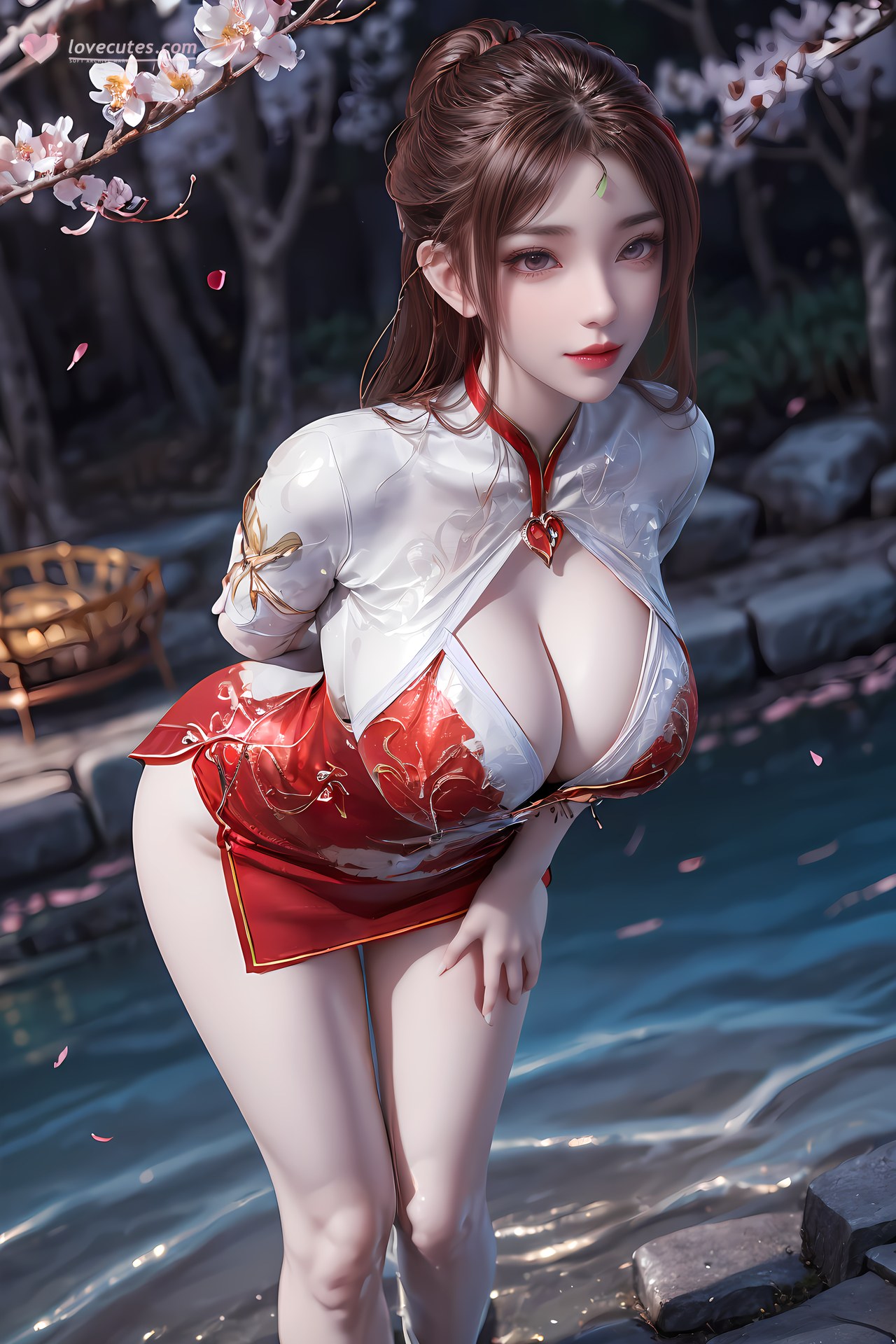 AI Nudes - Hồng Hoàng cổ trang đỏ cảnh nước 76P