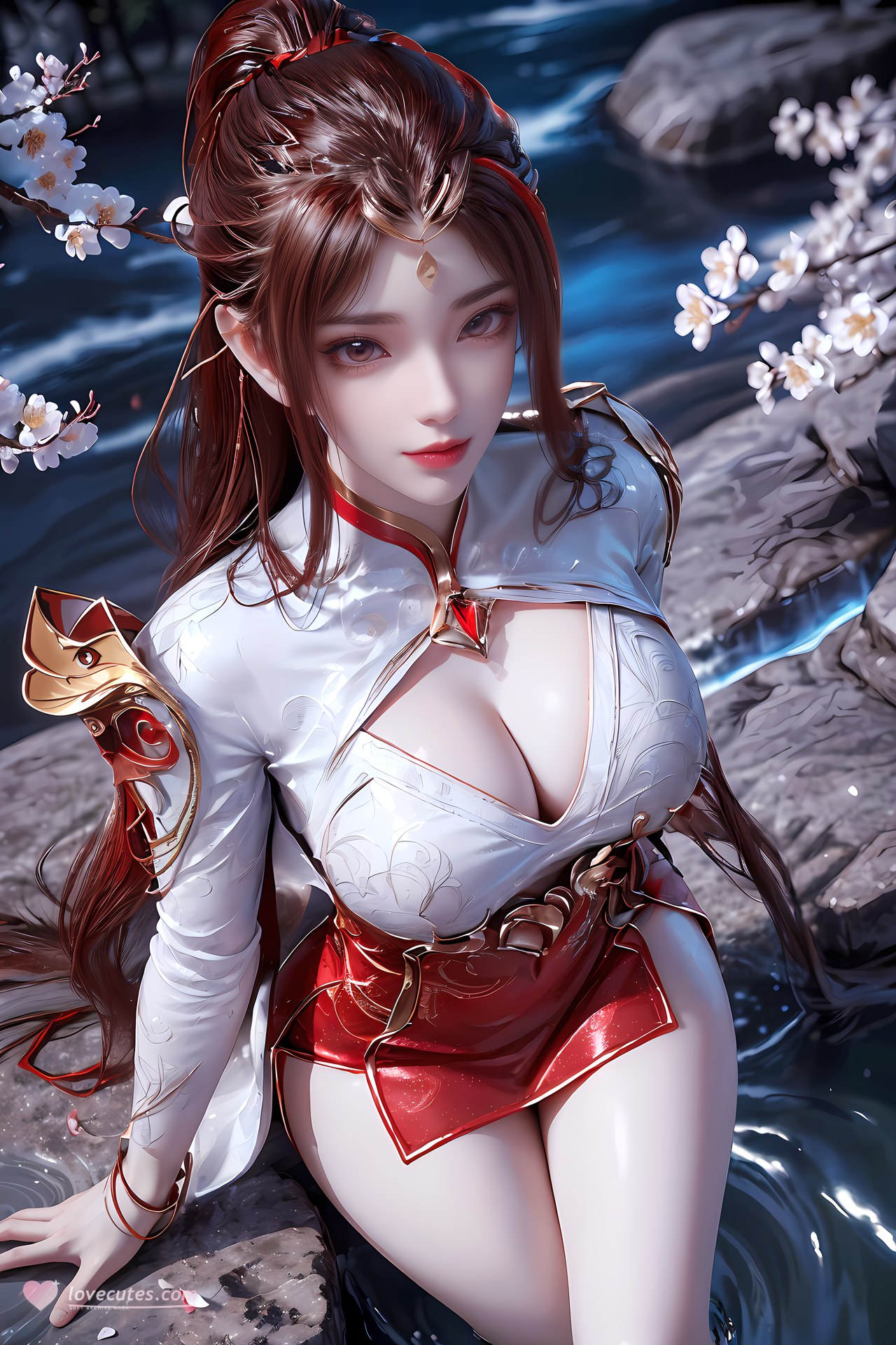 AI Nudes - Hồng Hoàng cổ trang đỏ cảnh nước 76P