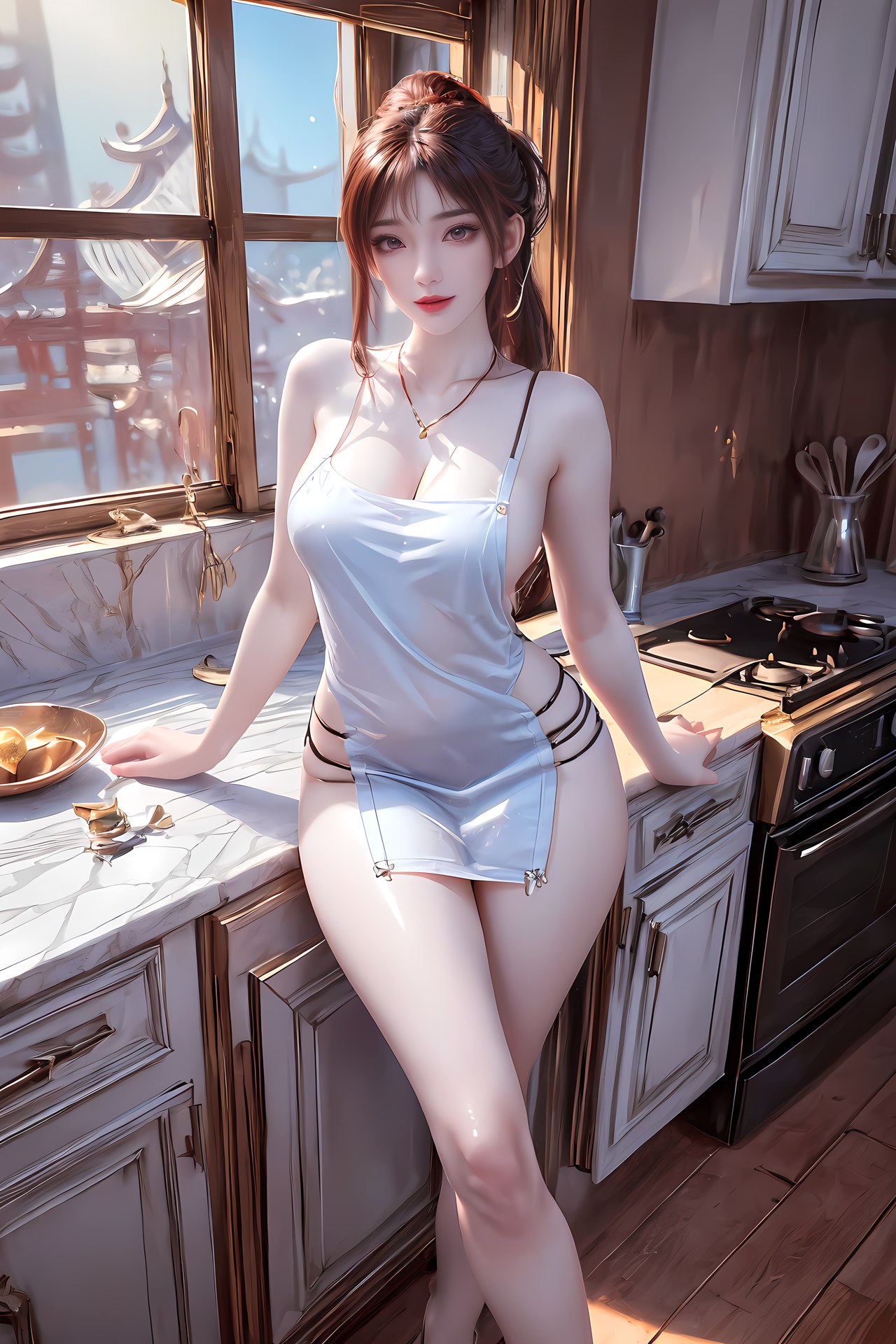 AI Nudes - Hồng Hoàng cổ trang đỏ cảnh nước 76P